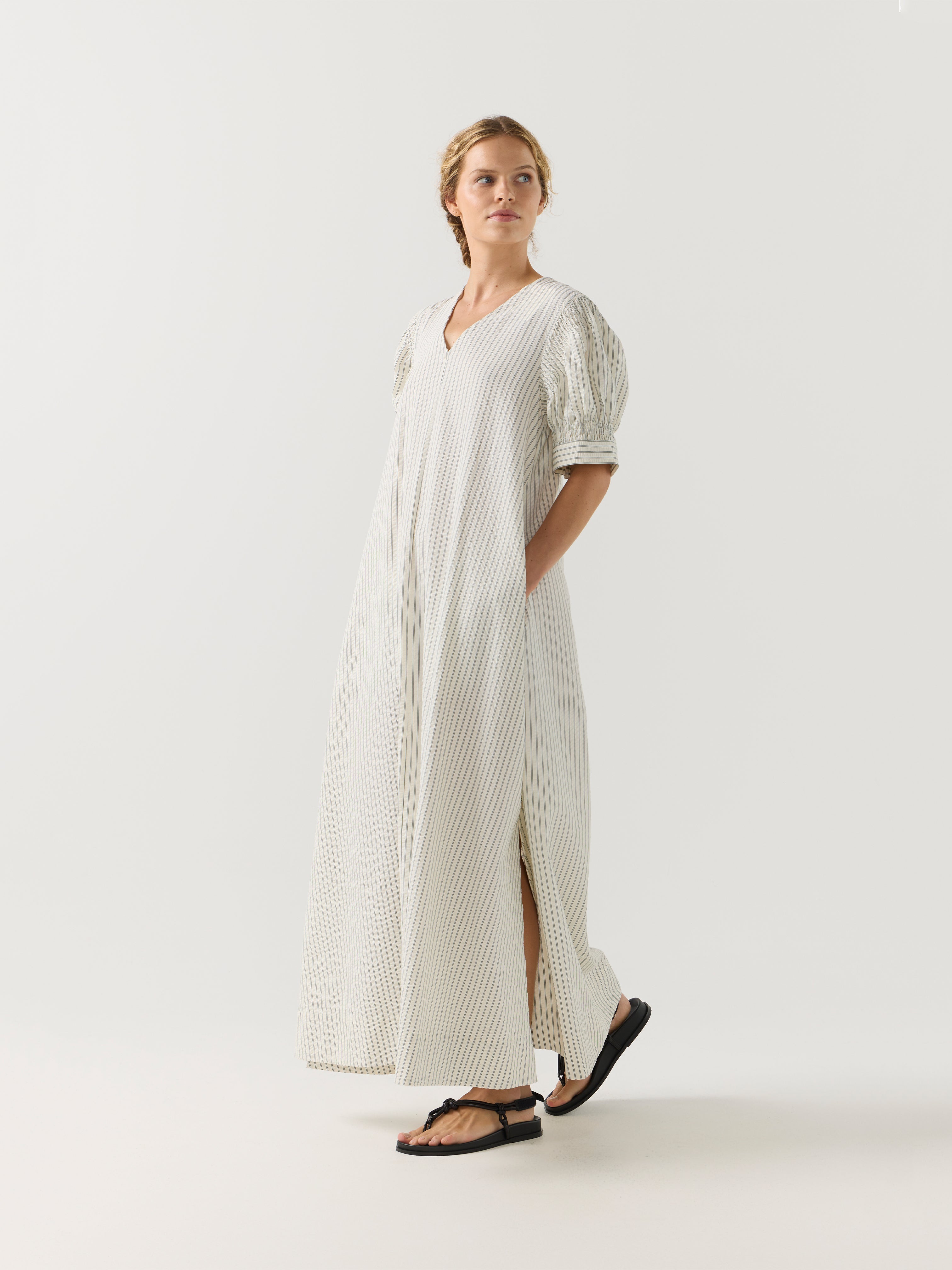 SCOTTIE DRESS BASIL STRIPE SEERSUCKER