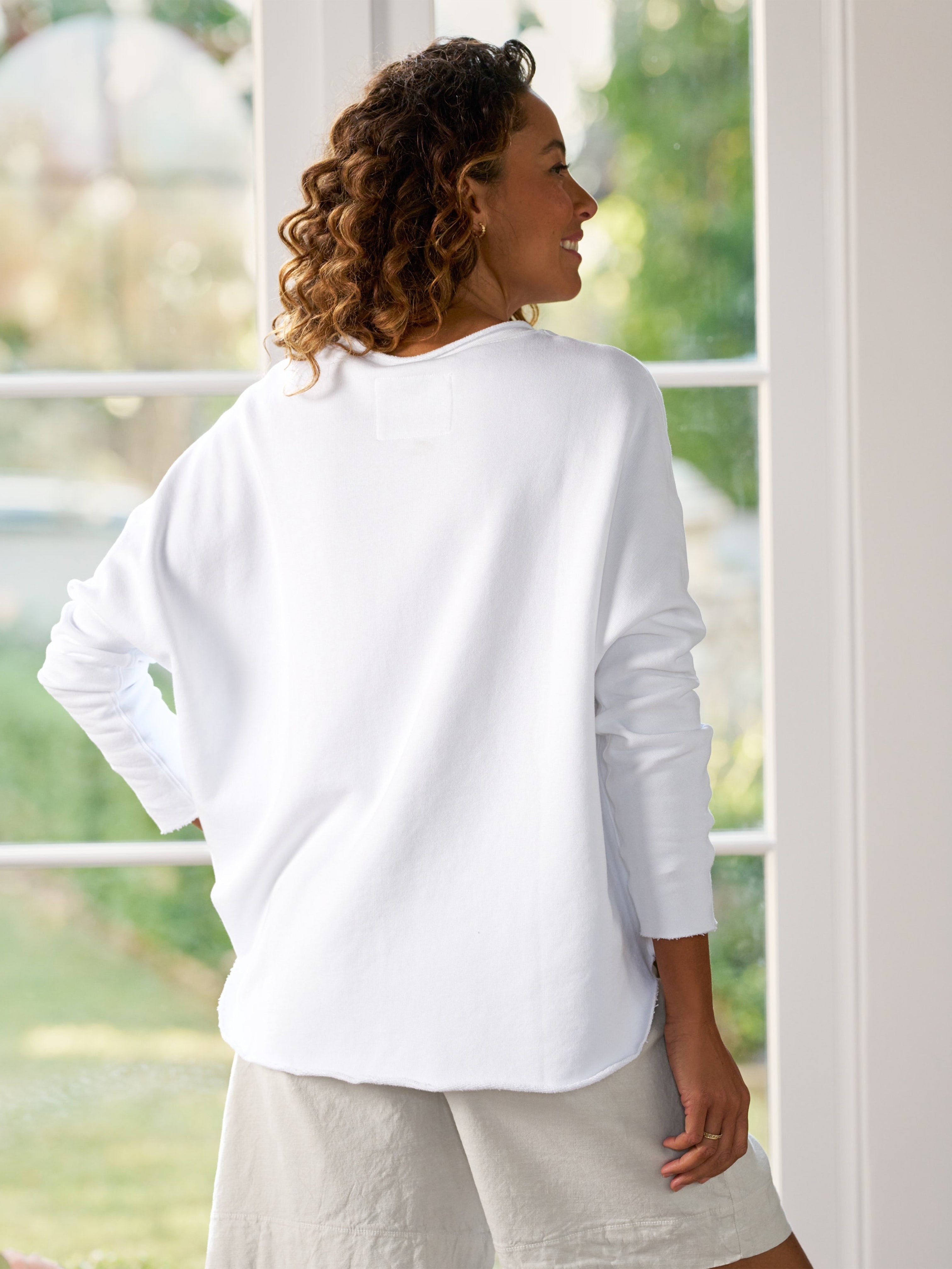 ANNA LONG SLEEVE CAPLET TRIPLE FLEECE WHITE