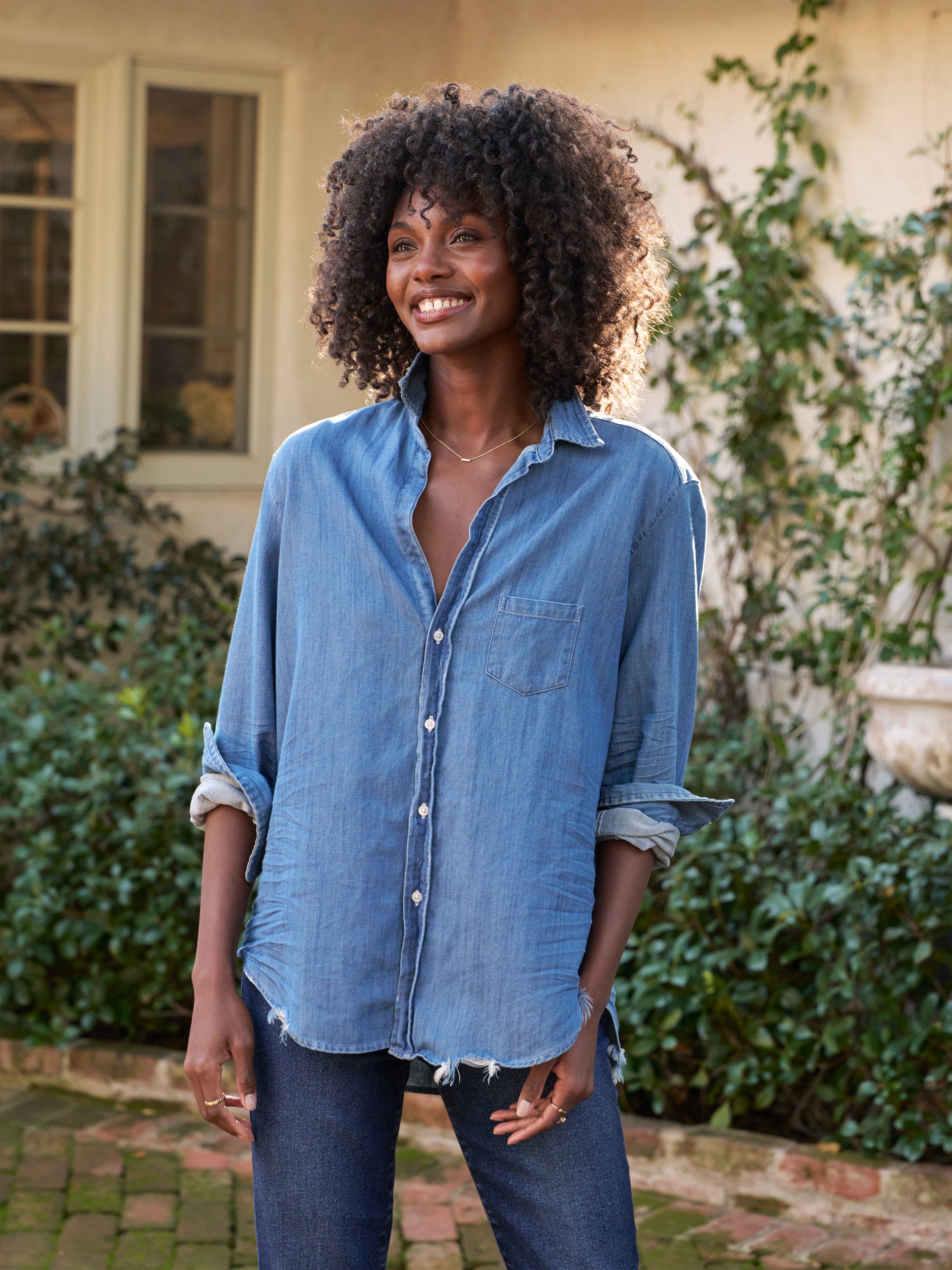 EILEEN SHIRT TATTERED DENIM VINTAGE STONEWASHED INDIGO