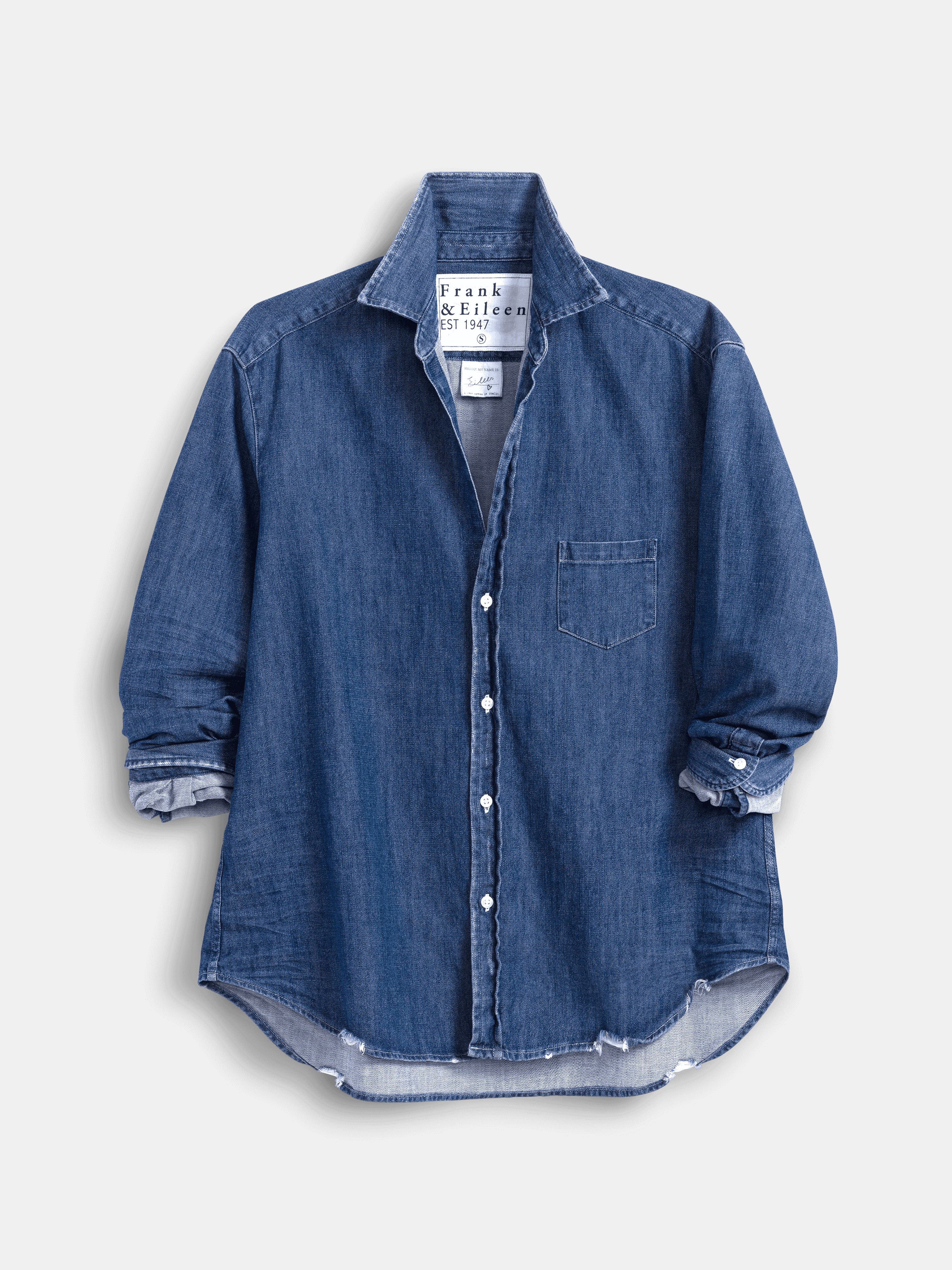 EILEEN TATTERED DENIM SHIRT DISTRESSED INDIGO WASH