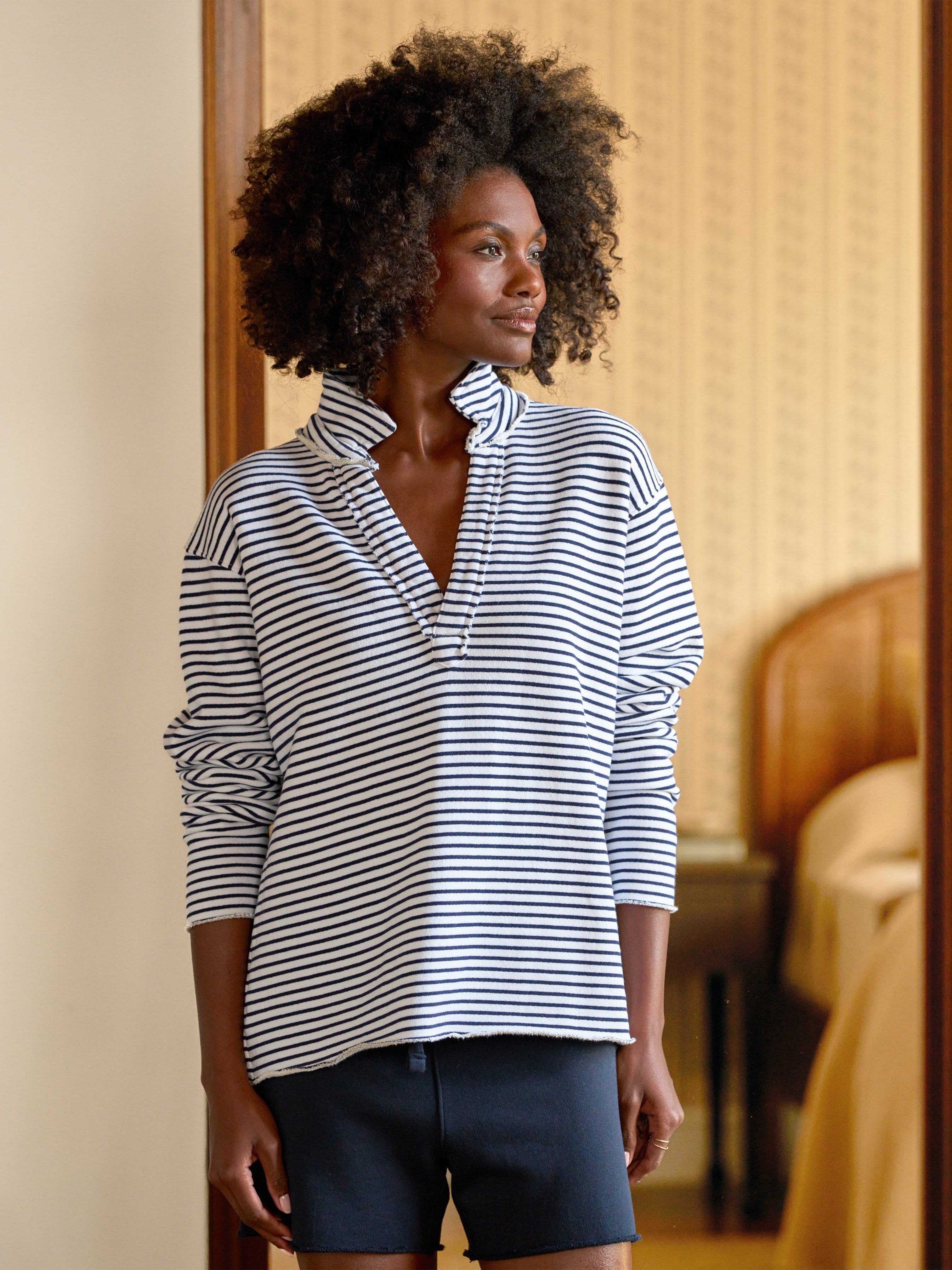 PATRICK TRIPLE FLEECE HENLEY WHITE & BRITISH ROYAL NAVY