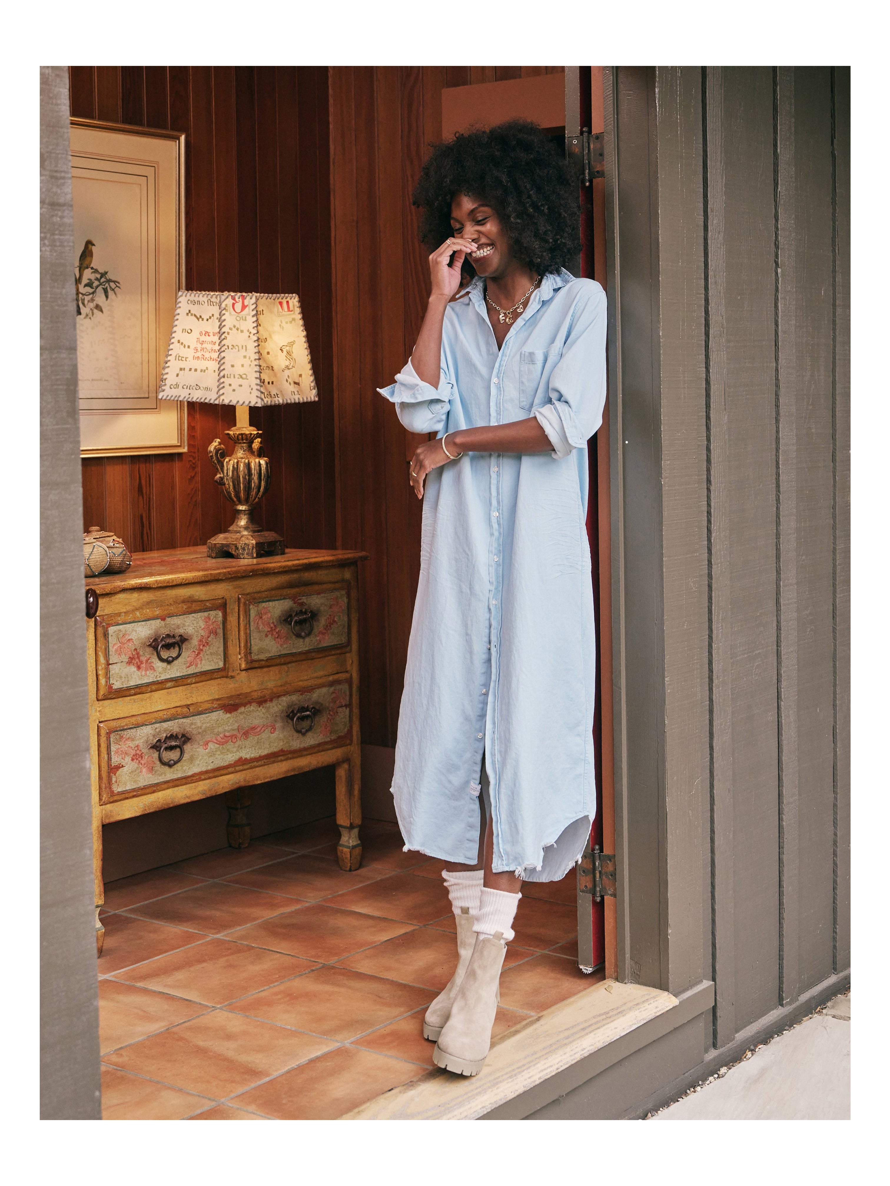 RORY SHIRT DRESS DENIM CLASSIC BLUE TATTERED WASH