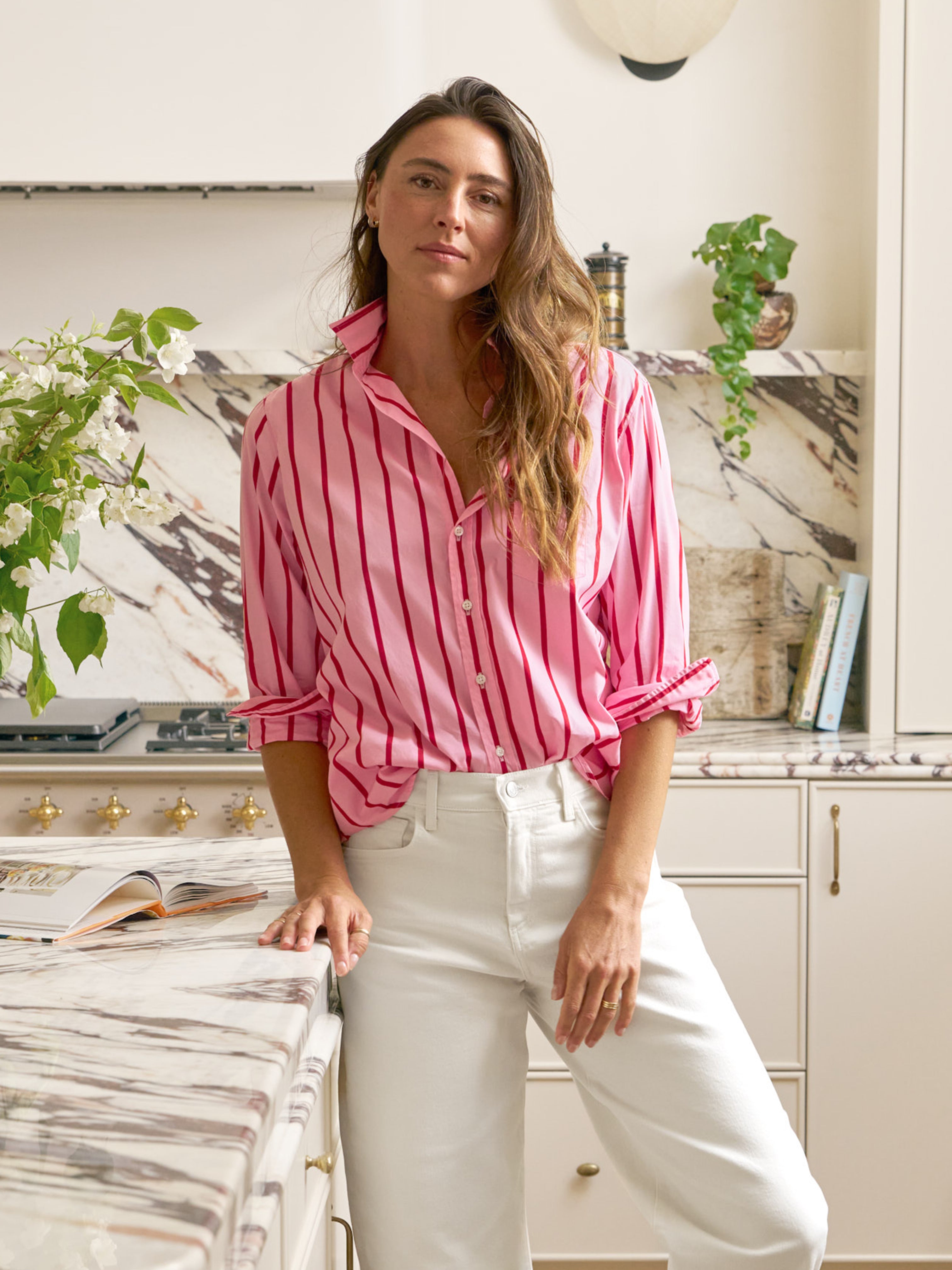 EILEEN SUPERLUXE SHIRT PINK & RED STRIPE