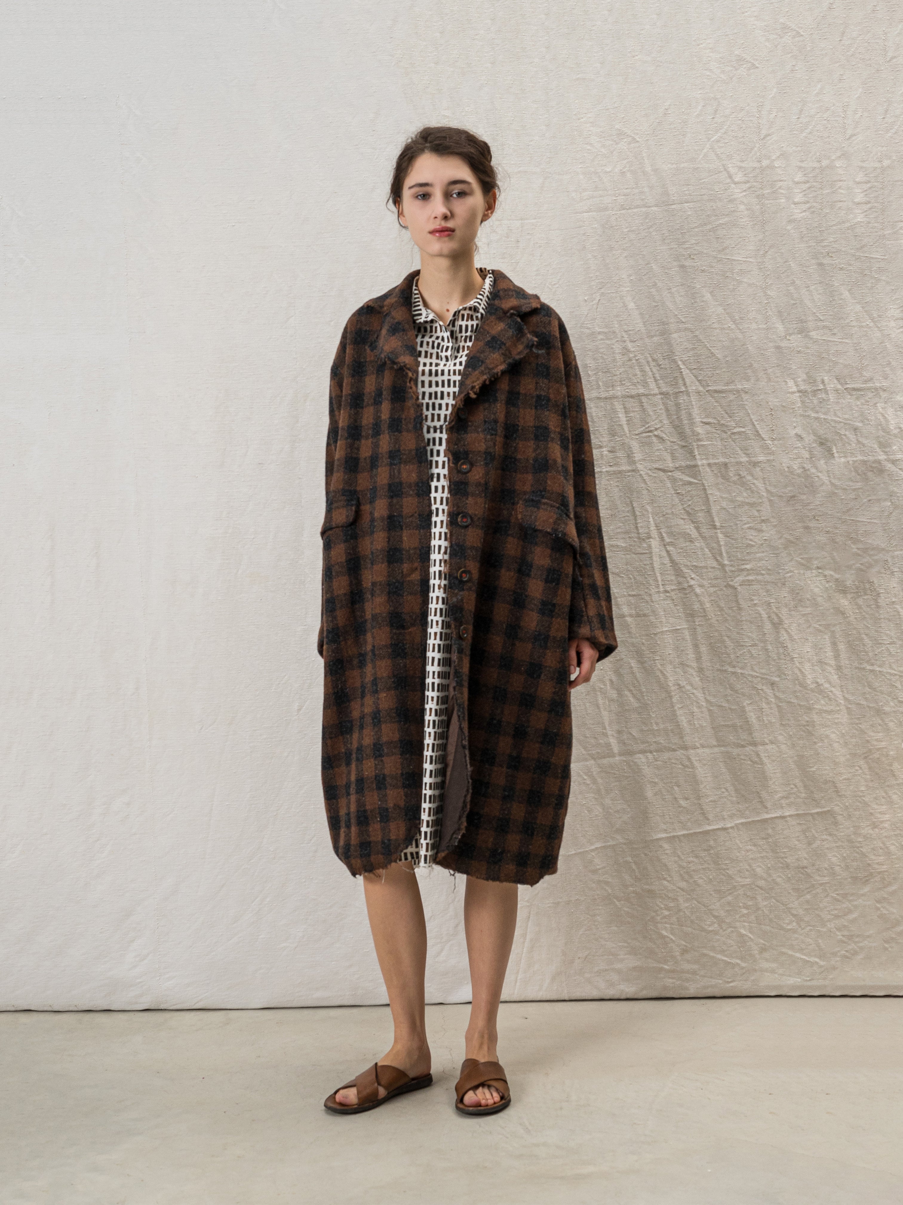 MILVIA WOOL COAT BROWN CHARCOAL CHECK