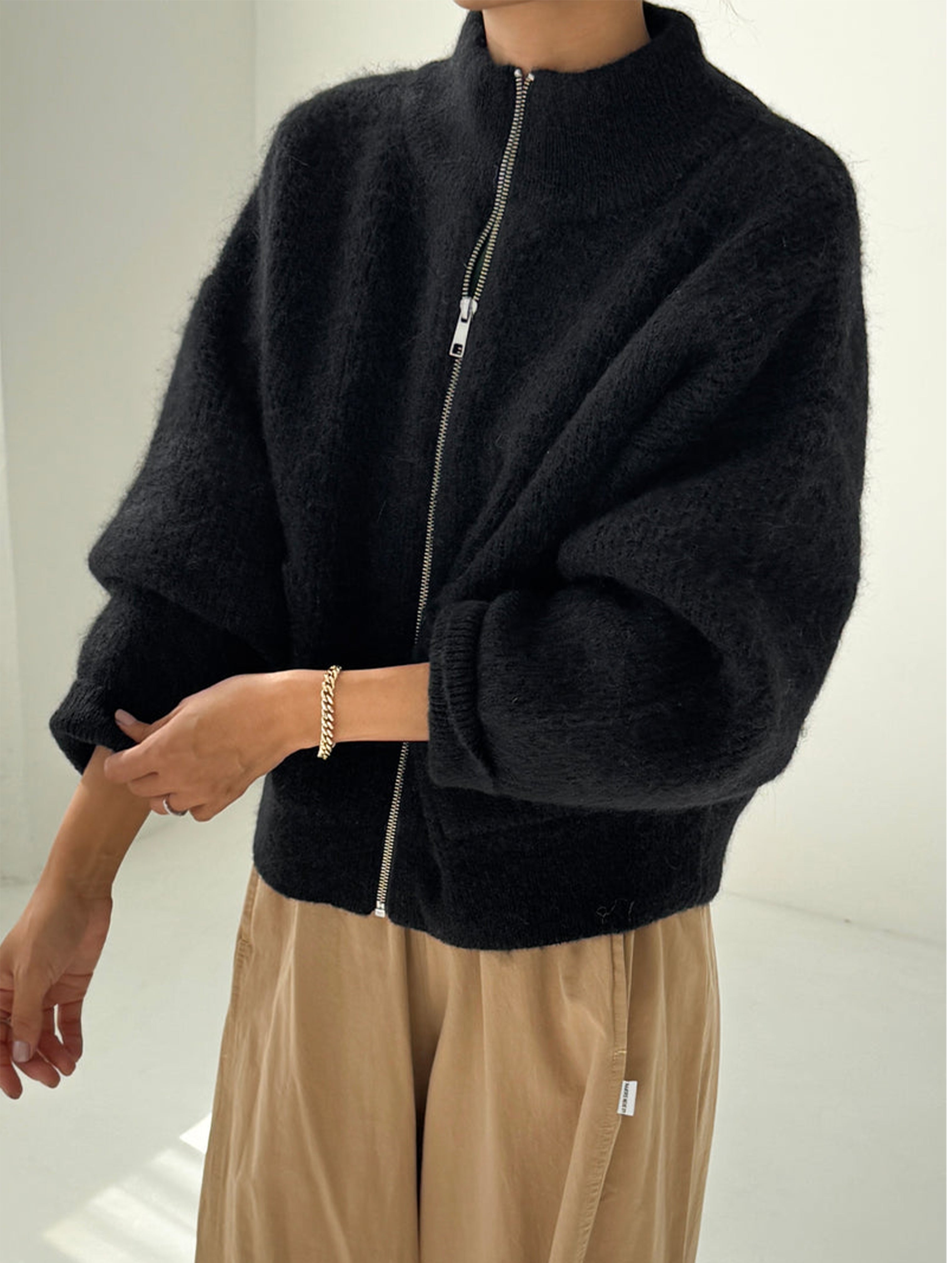 ALPACA ZIP FRONT JACKET BLACK