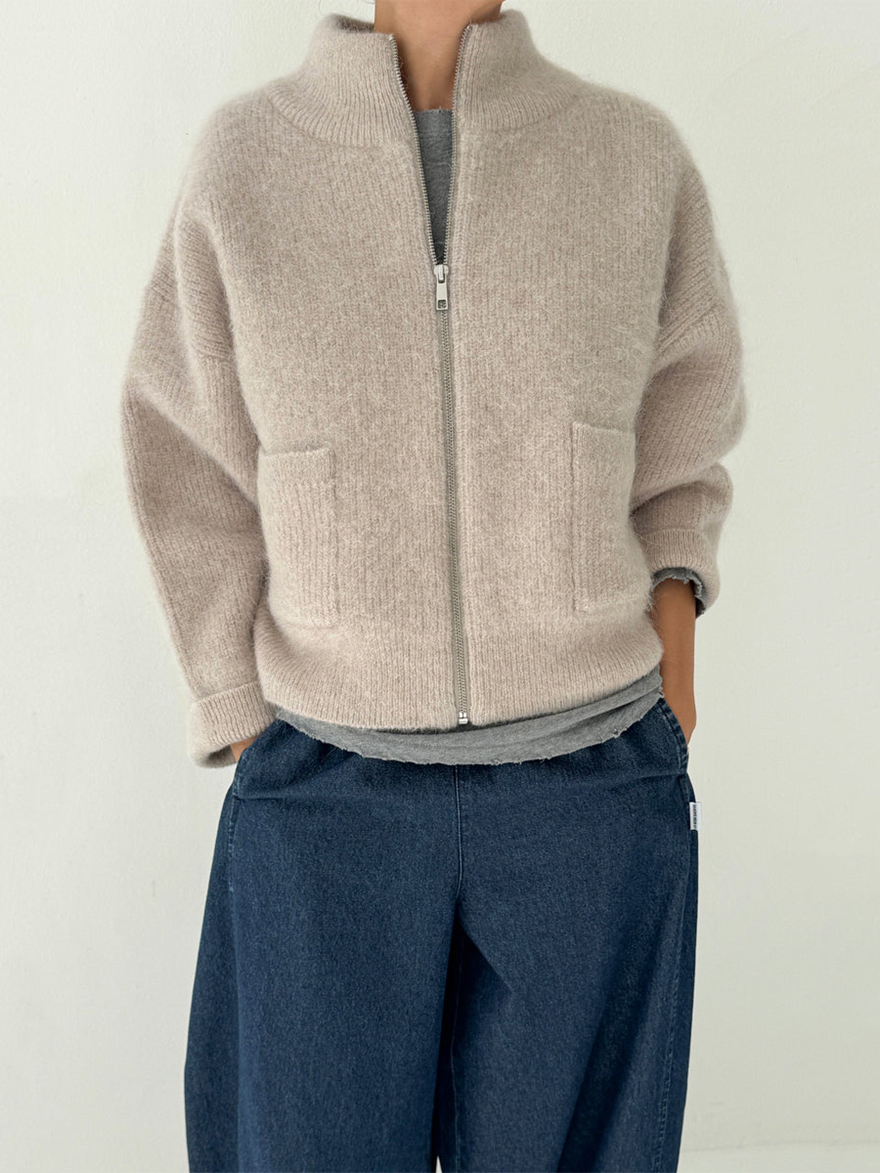 ALPACA ZIP FRONT JACKET SMOKE