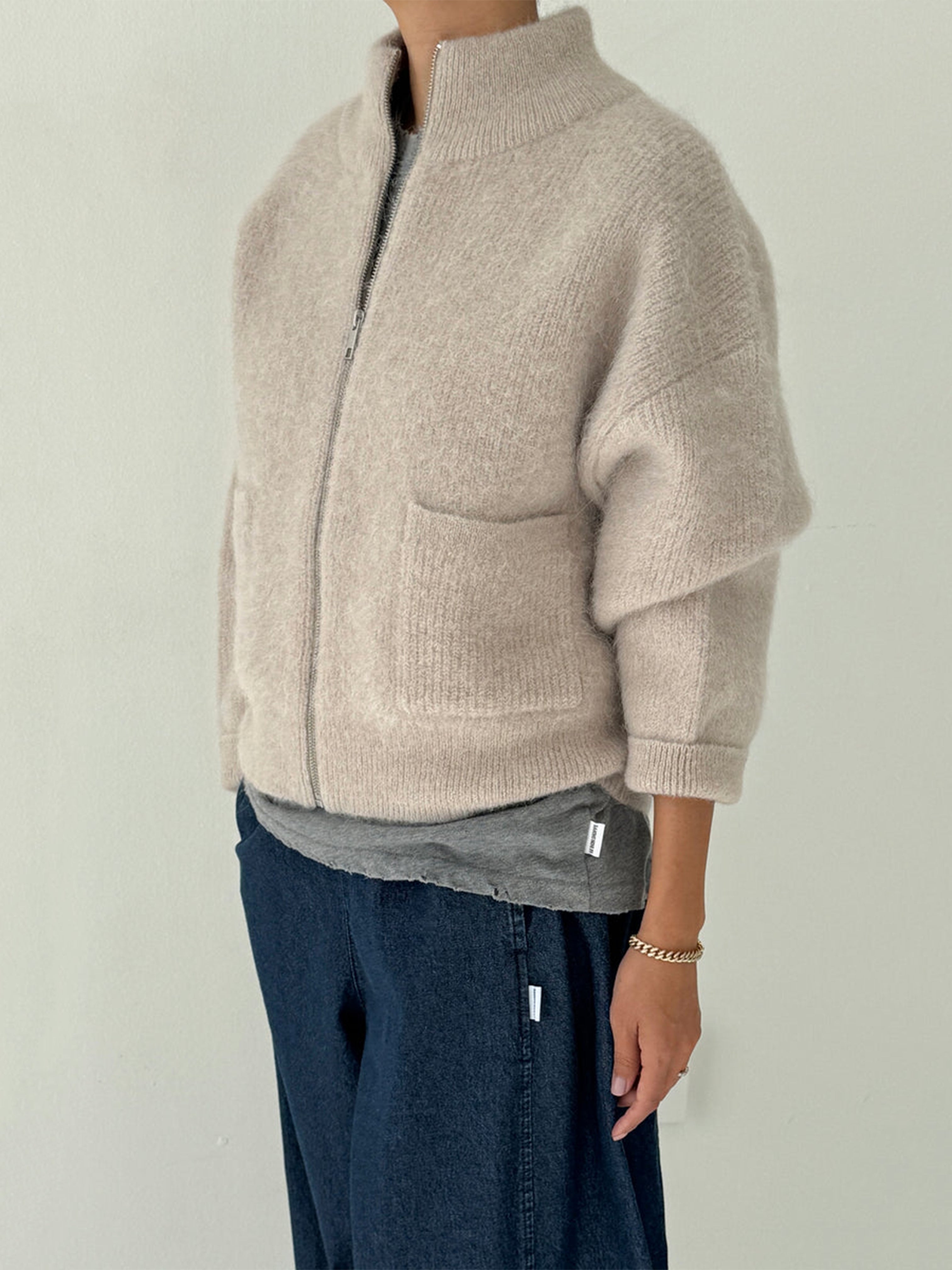 ALPACA ZIP FRONT JACKET SMOKE