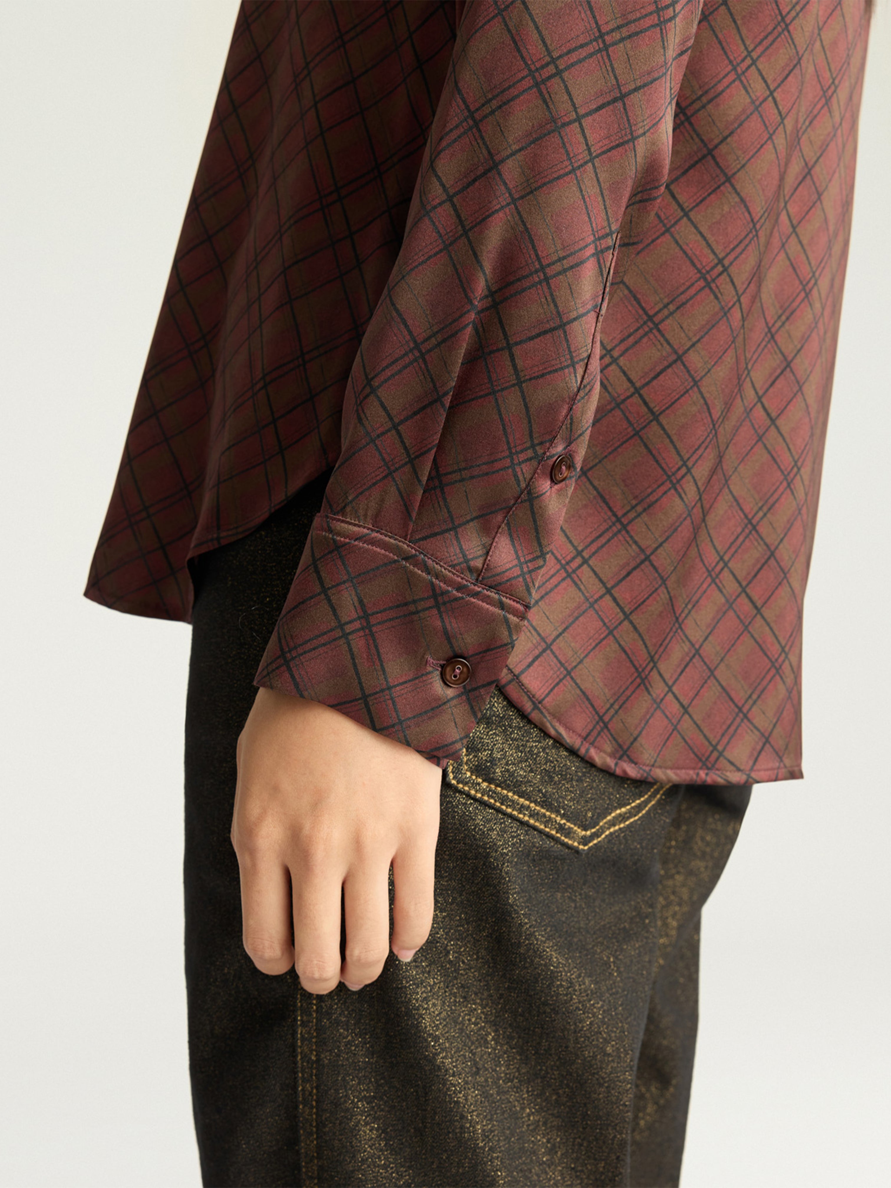 CORA STRETCH SATIN SHIRT TOBACCO MULTICOLOUR