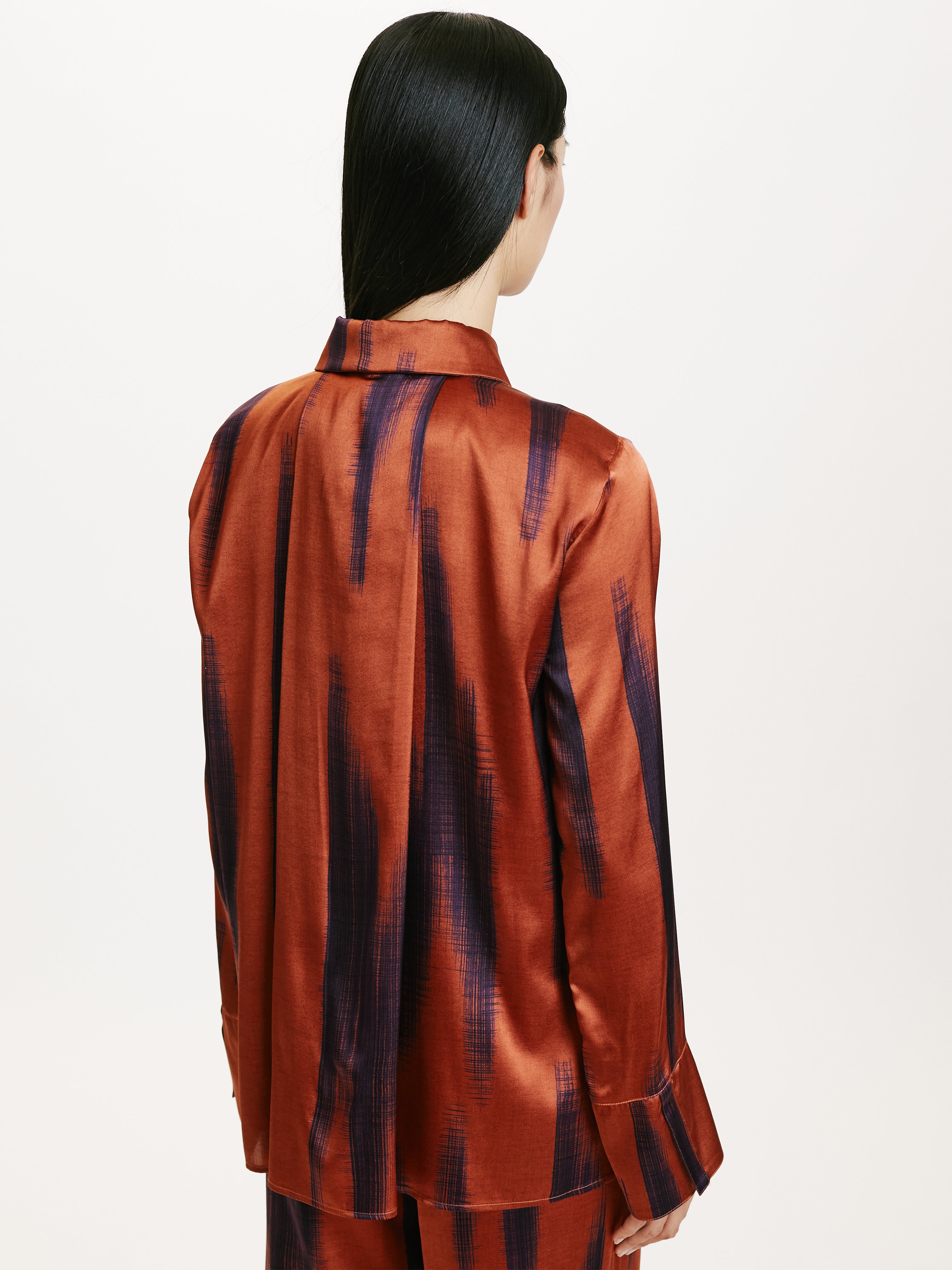 HAKINARI STRETCH SATIN SHIRT RUST/INK