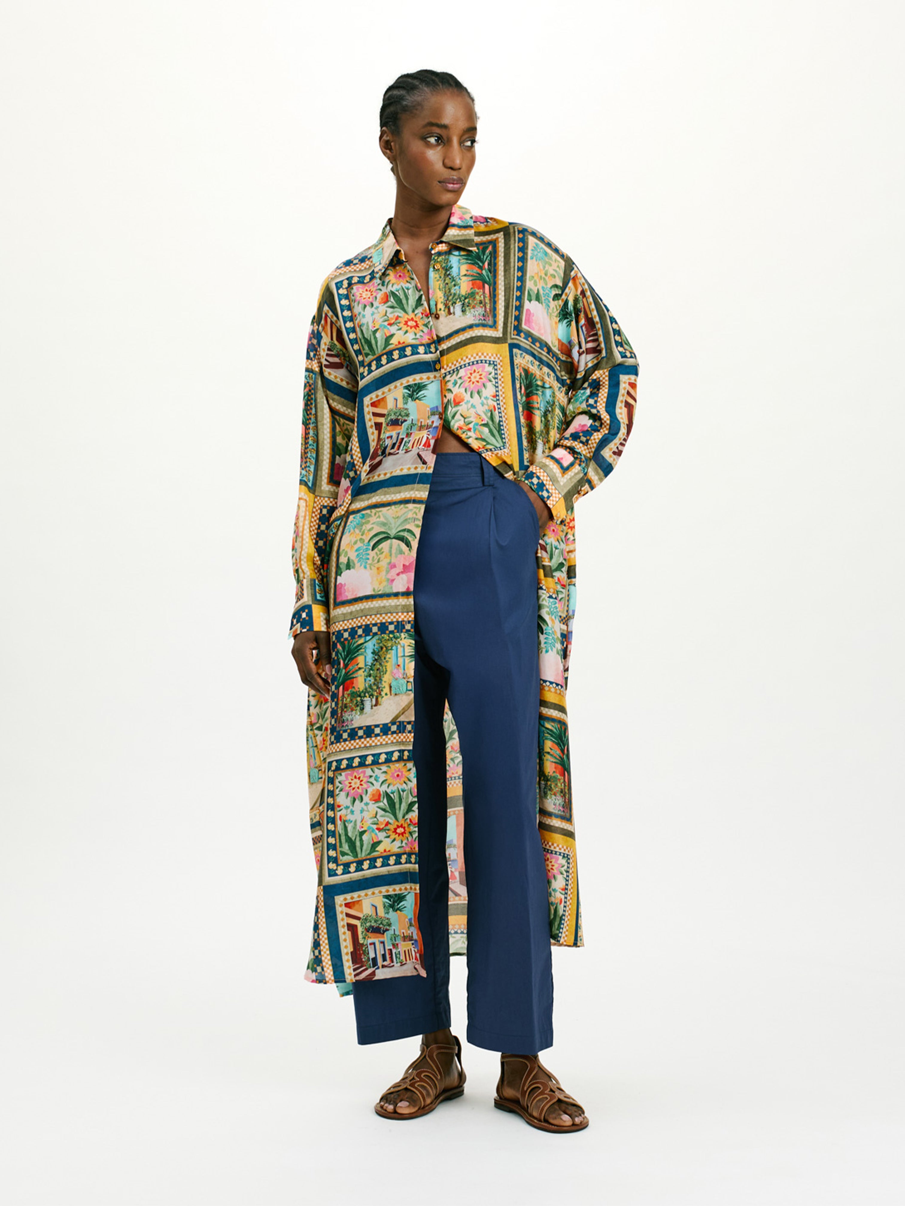 JAU DRESS IN PRINTED HABOTAI MULTICOLOR GREEN