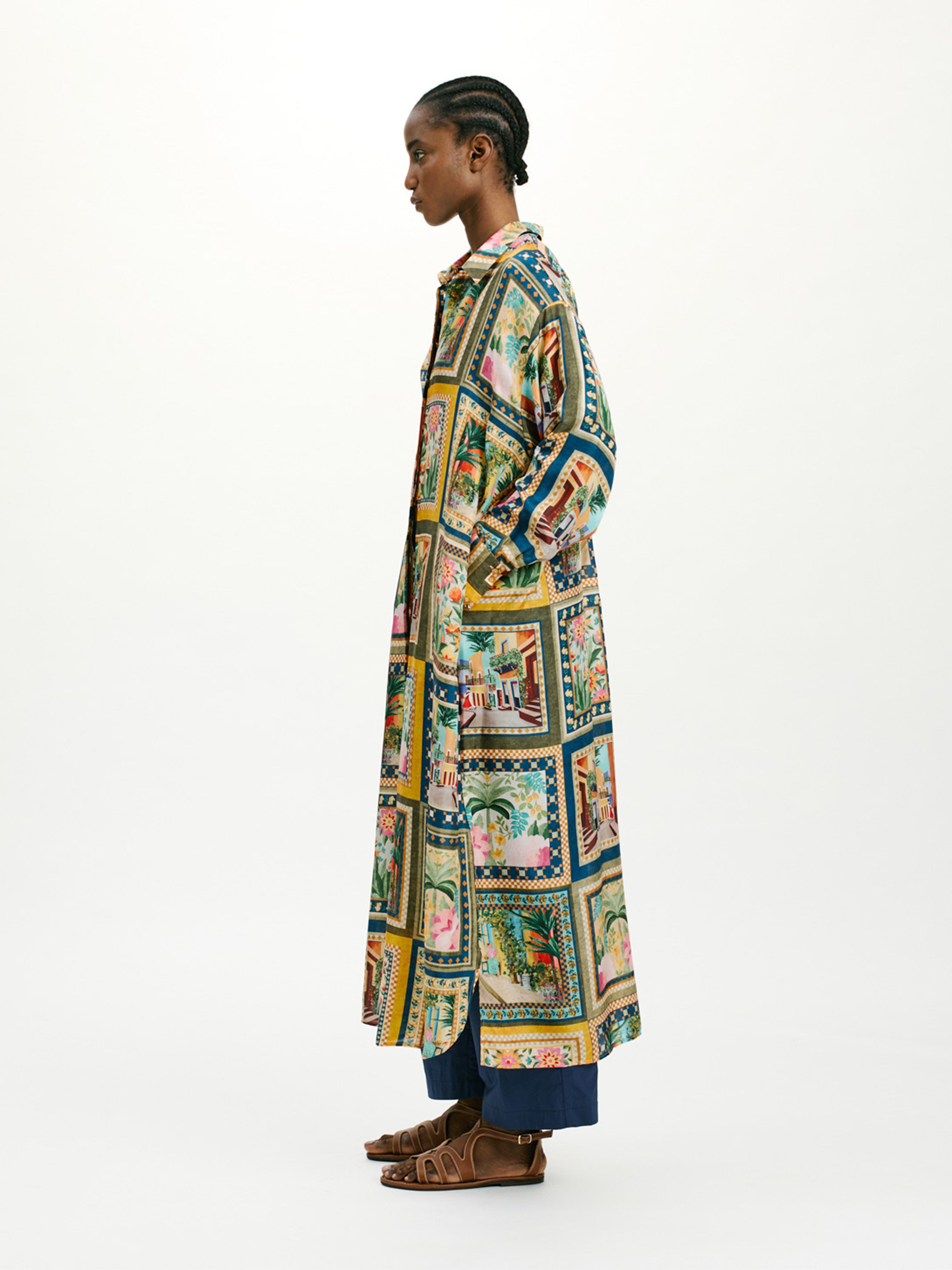 JAU DRESS IN PRINTED HABOTAI MULTICOLOR GREEN