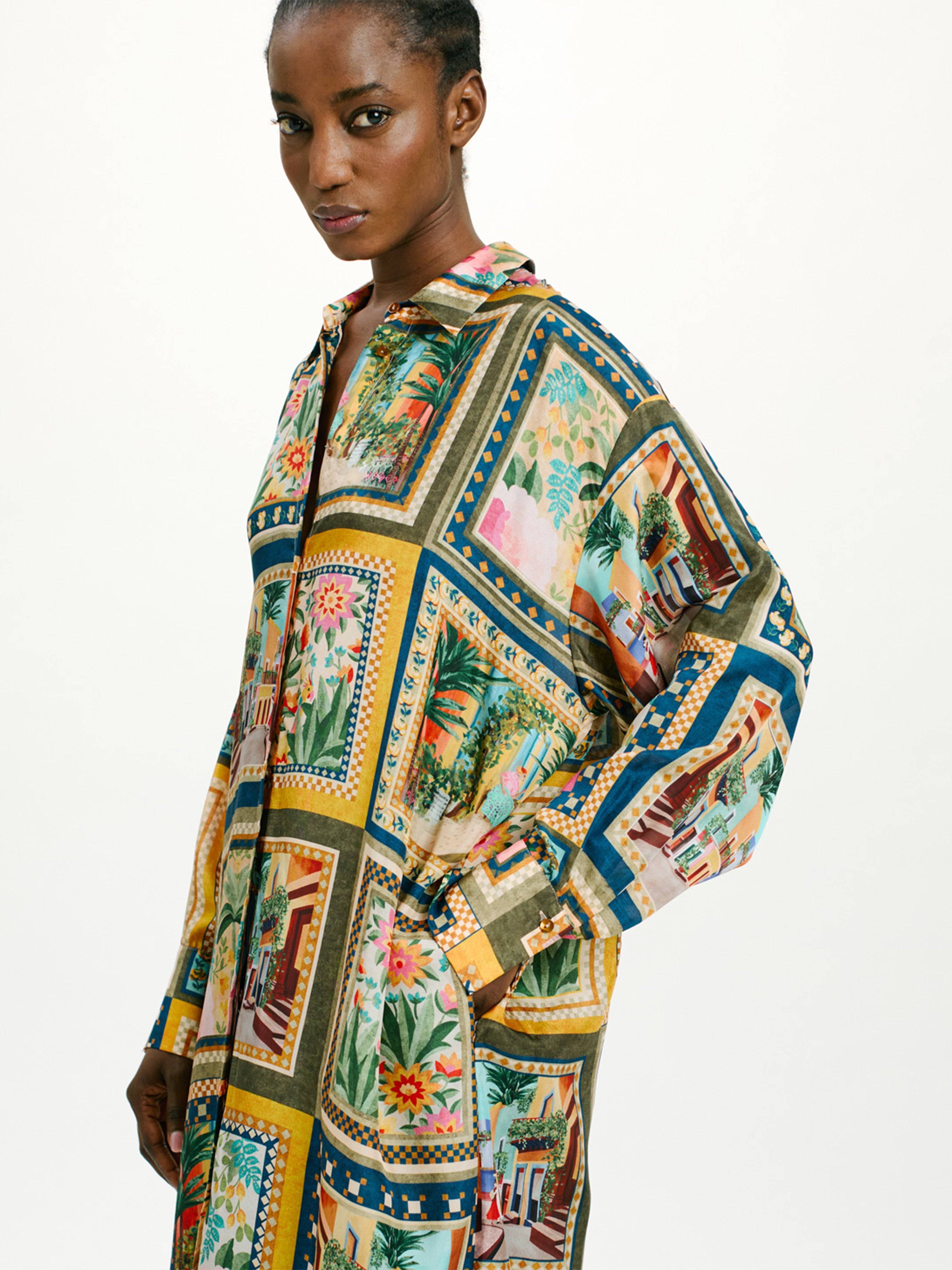 JAU DRESS IN PRINTED HABOTAI MULTICOLOR GREEN