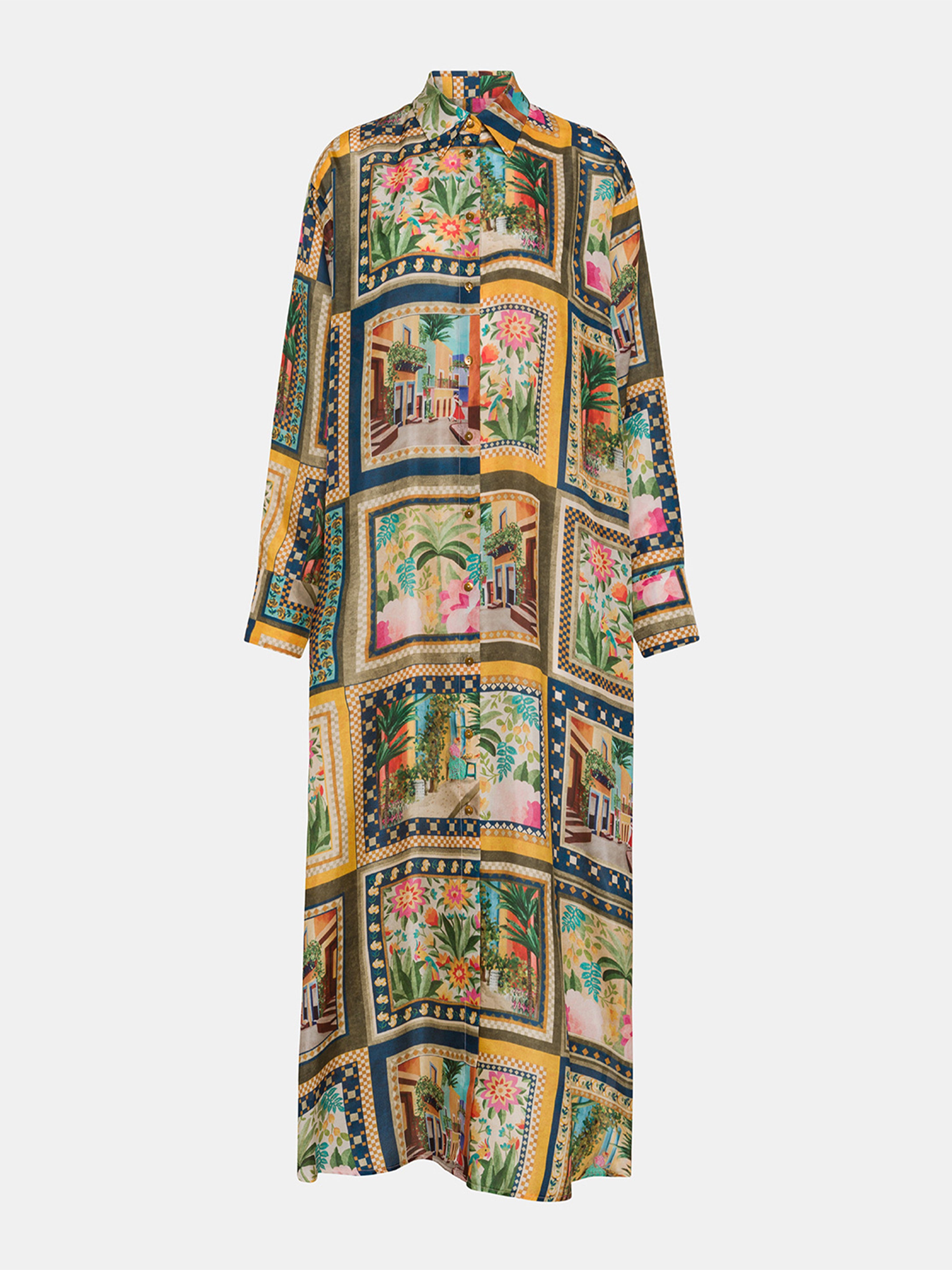 JAU DRESS IN PRINTED HABOTAI MULTICOLOR GREEN