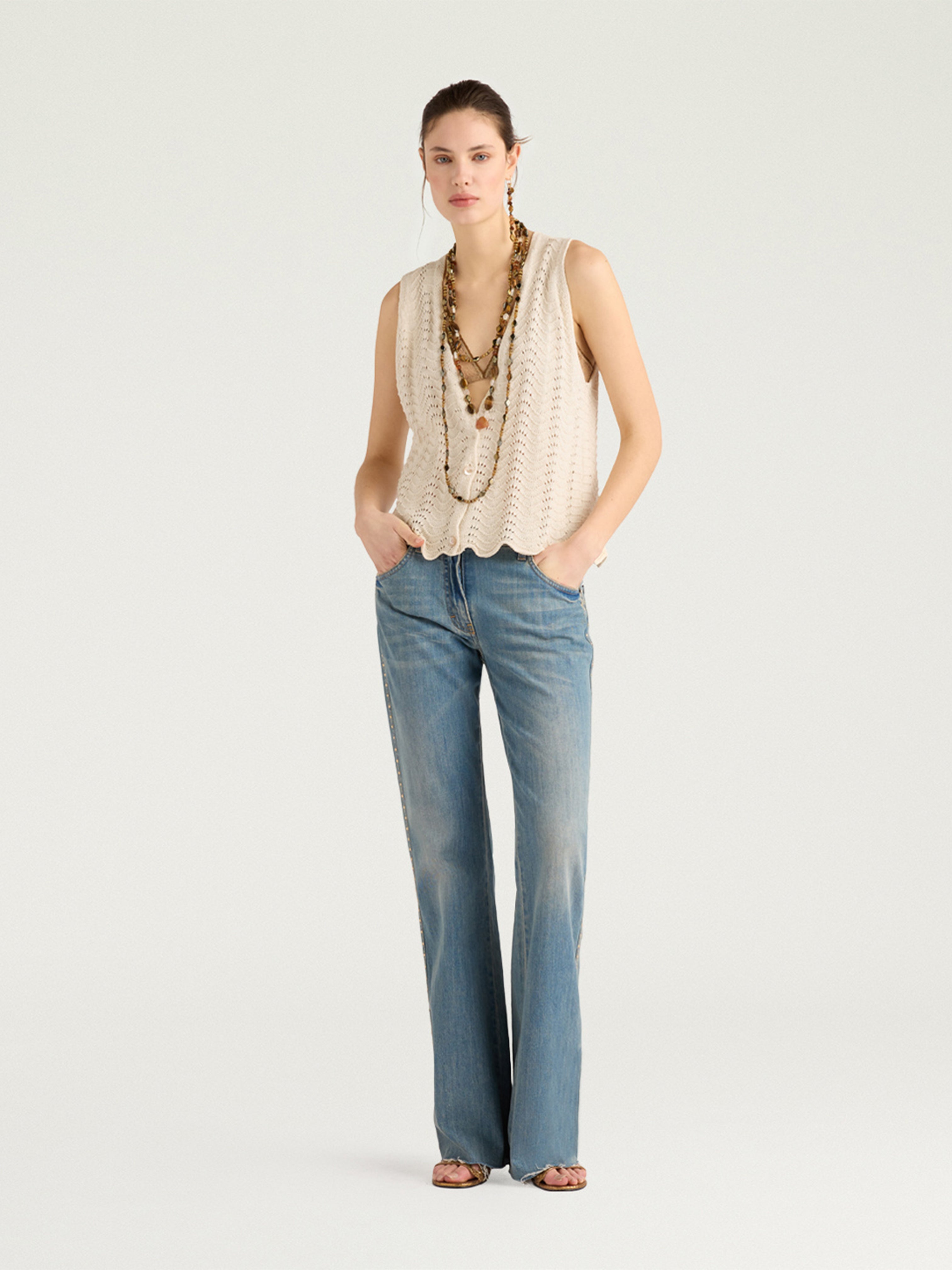 LEON KNIT GILET CREAM