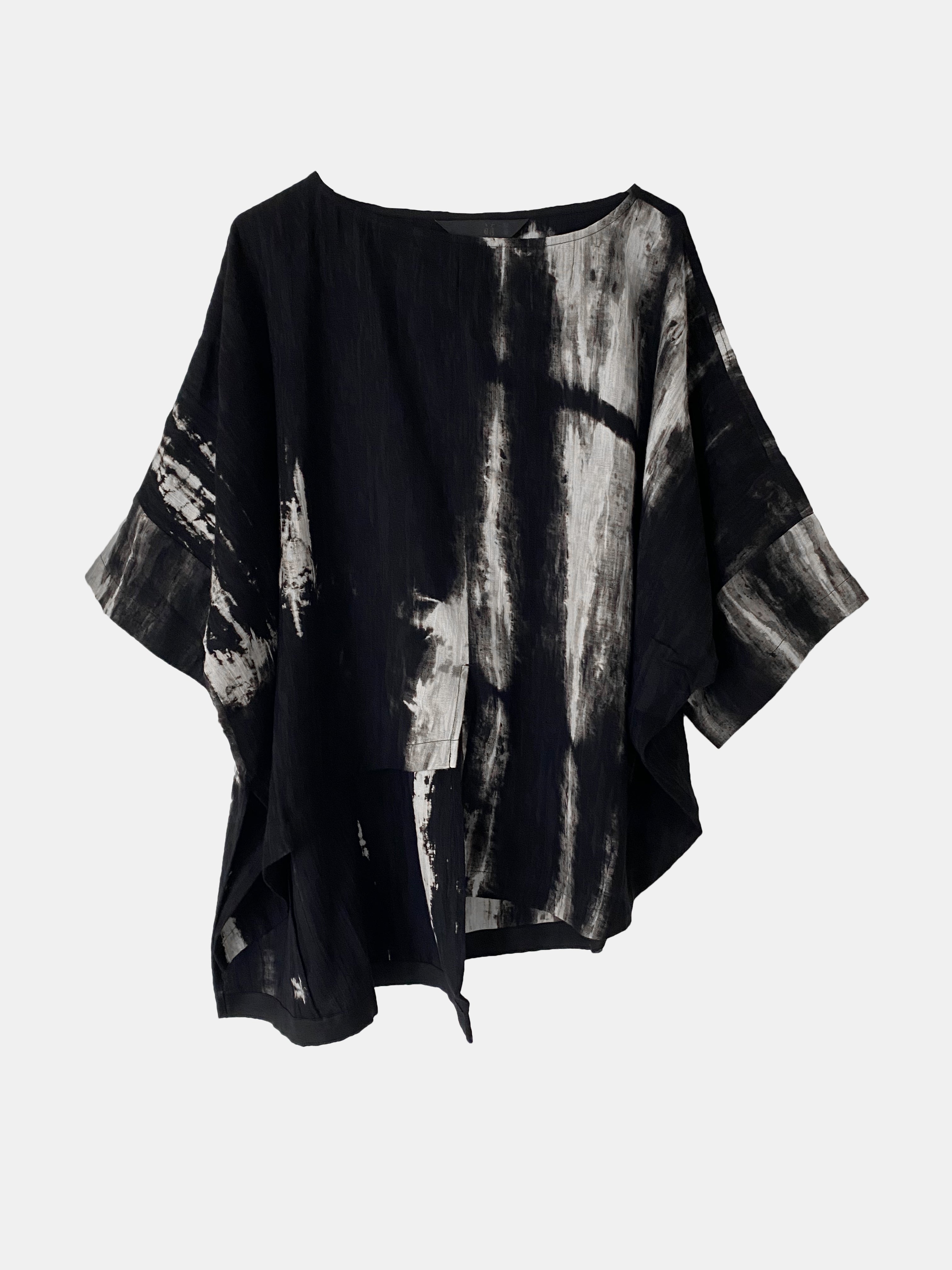 ASYMMETRIC HAND DYED TOP BLACK