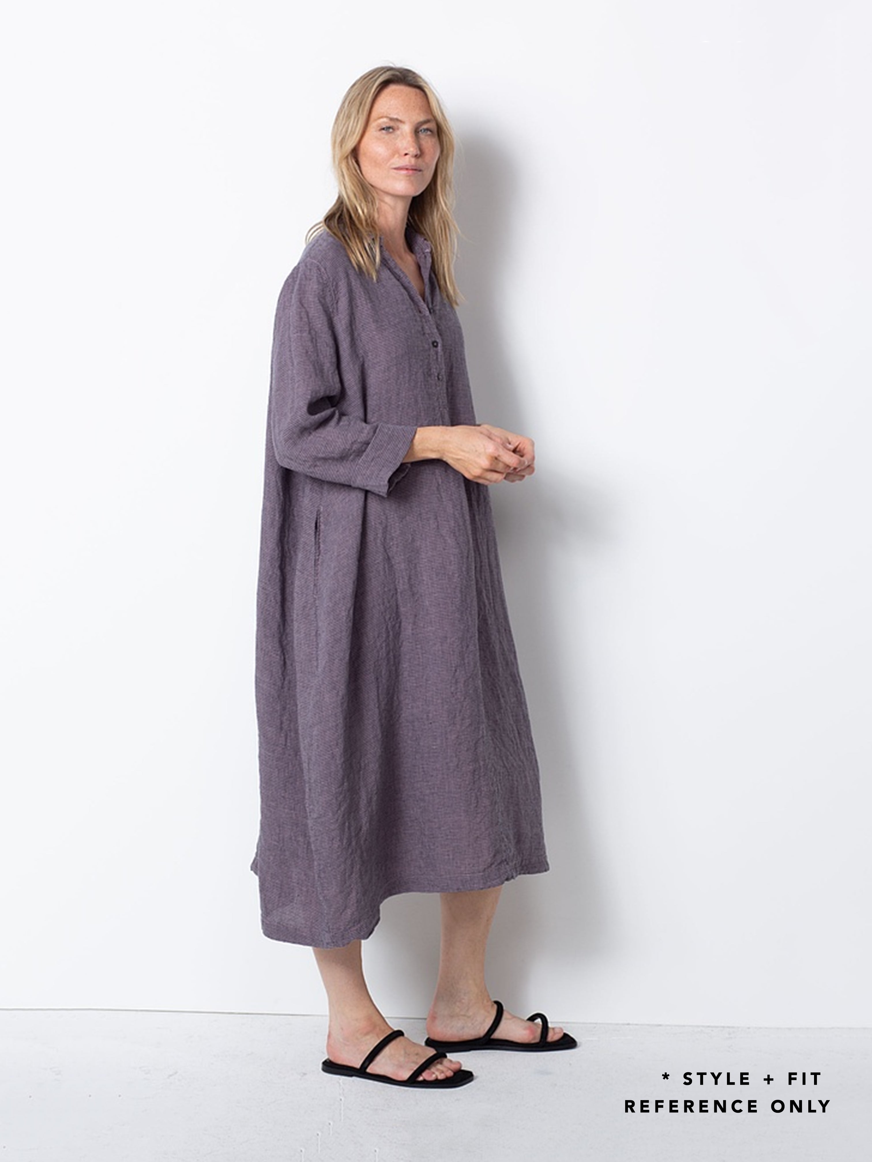 LINEN CHECK DRESS VAPOUR