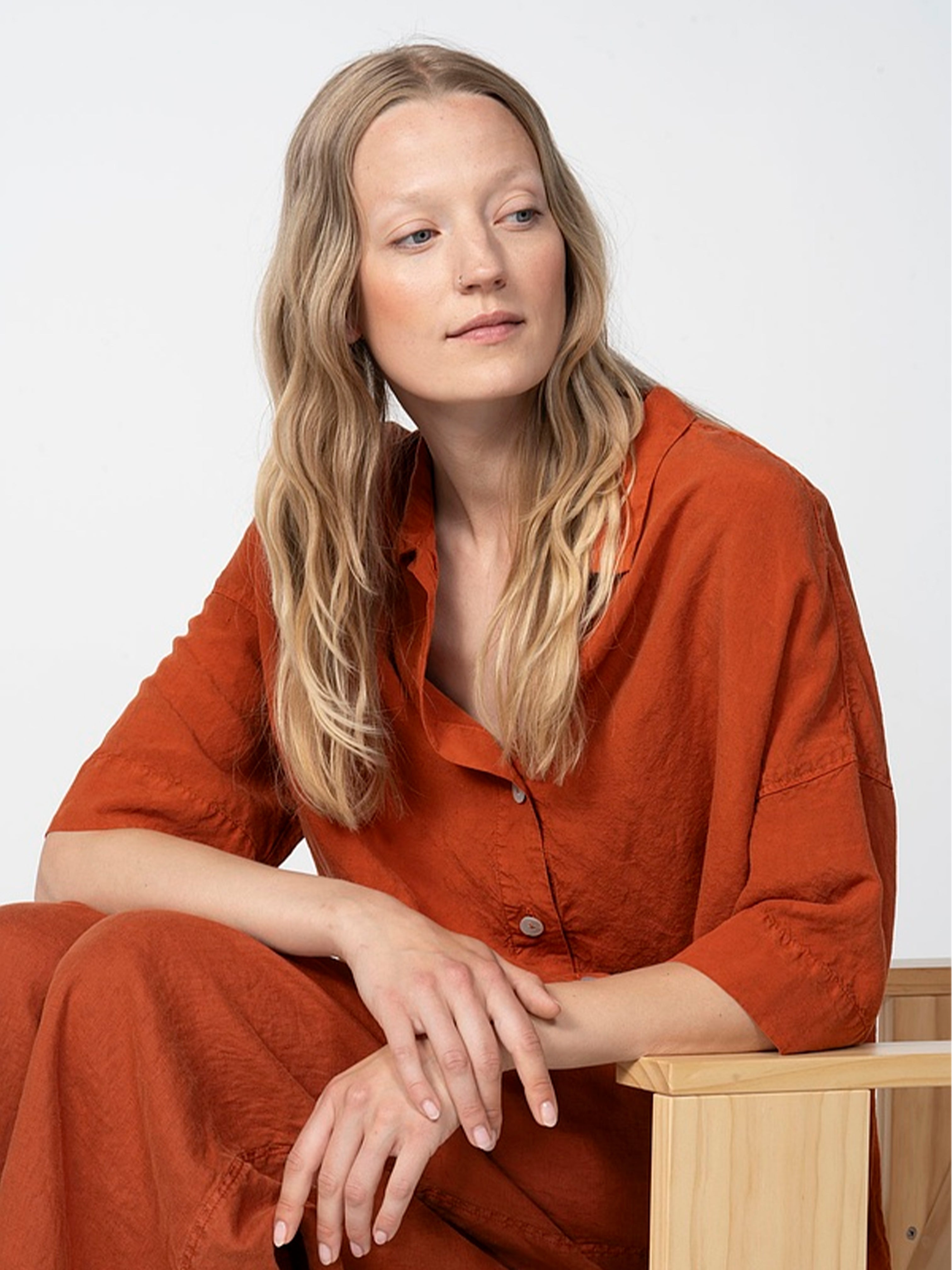 LINEN TENCEL SHIRT 611 RUST