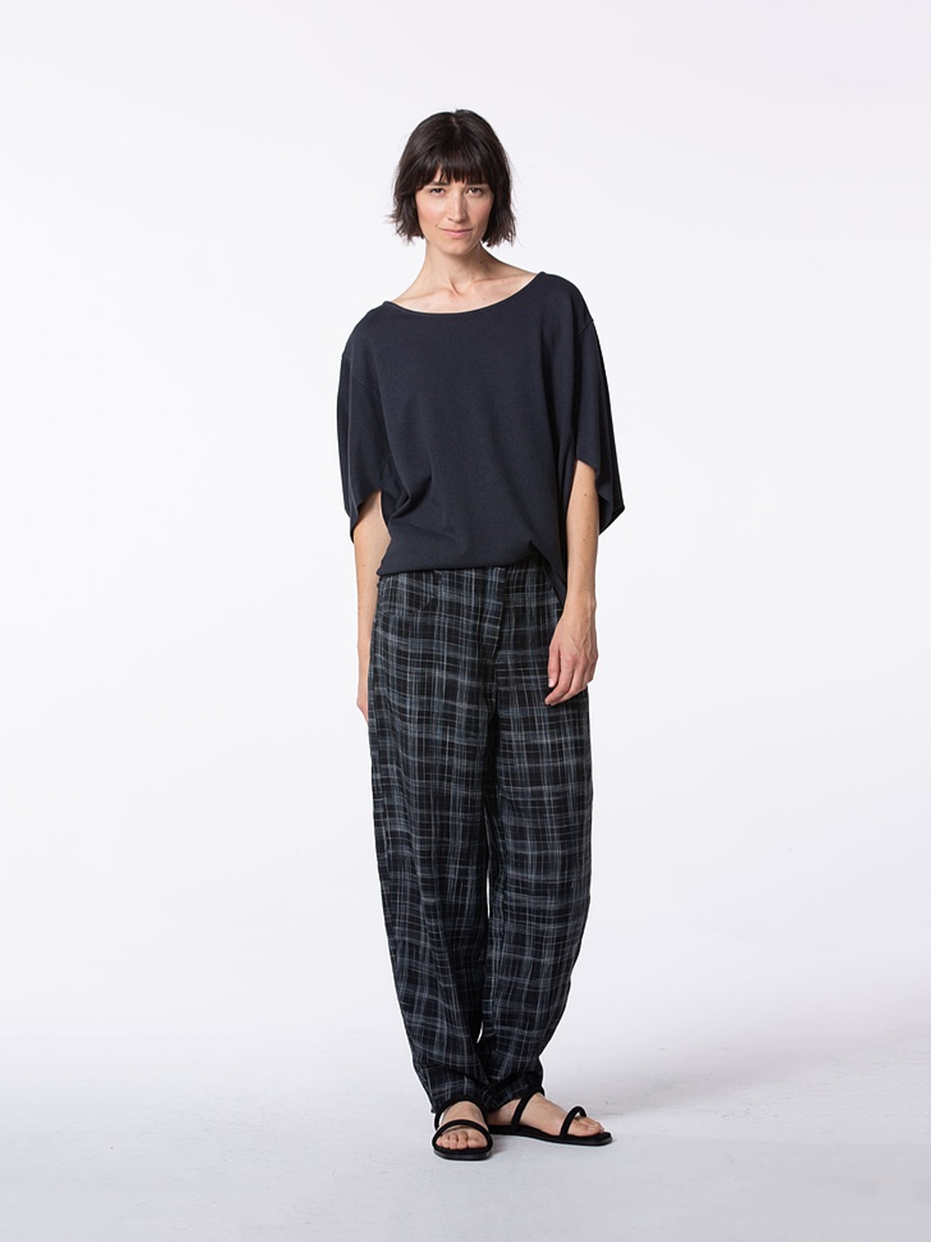 LINEN PANT BLACK CHECK