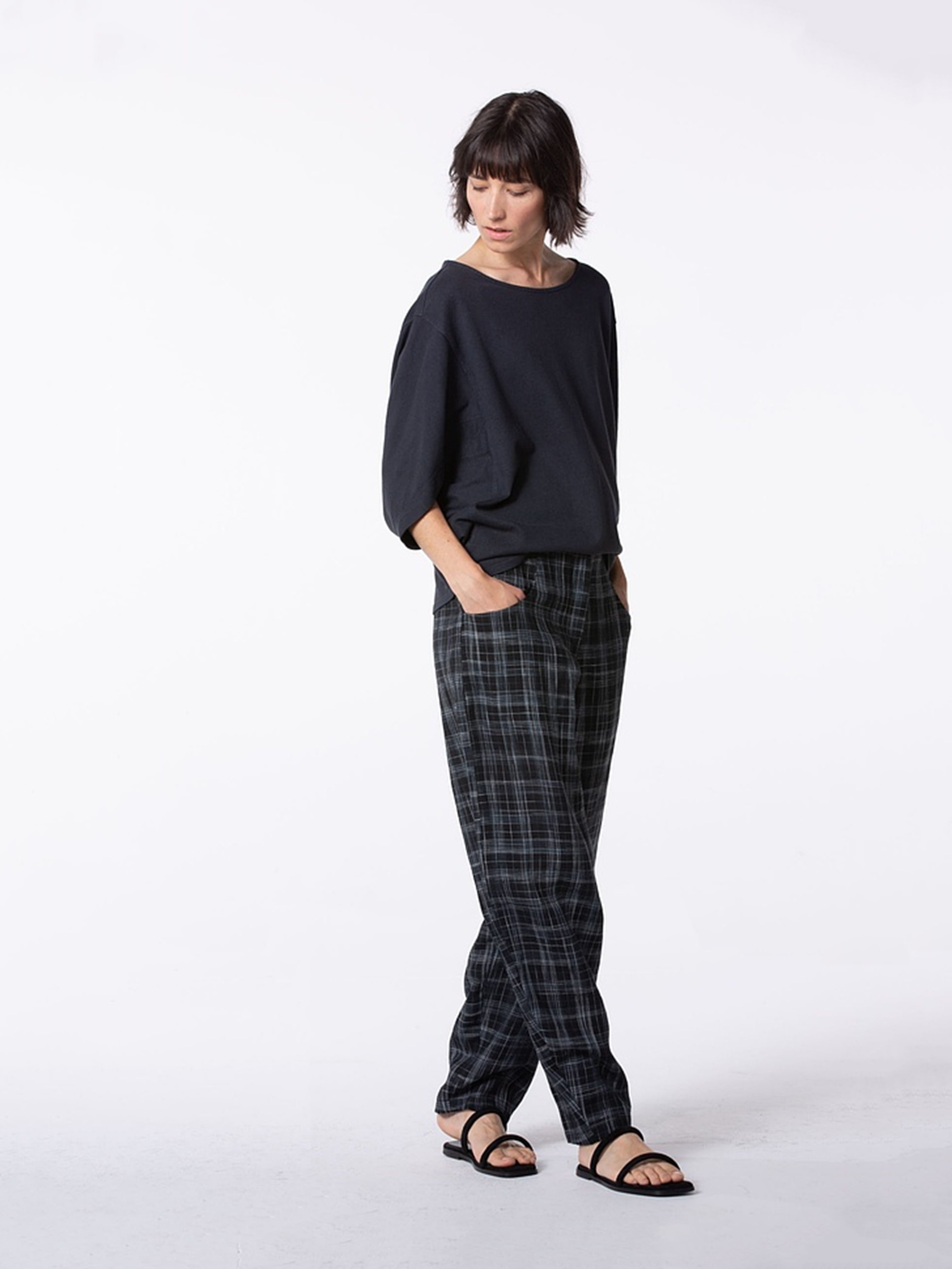 LINEN PANT BLACK CHECK