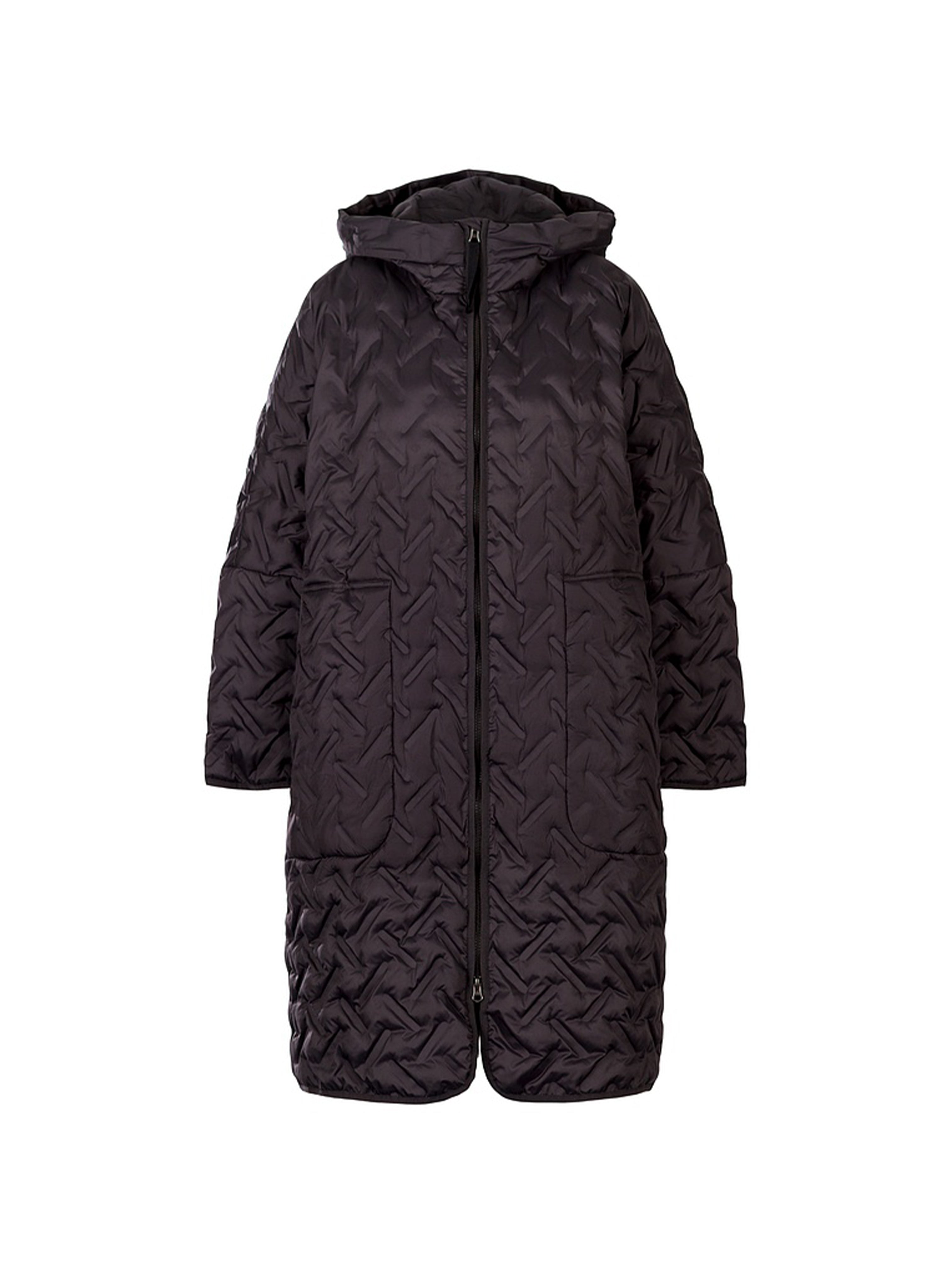 QUILTED LONG OUTDOOR COAT BLACK