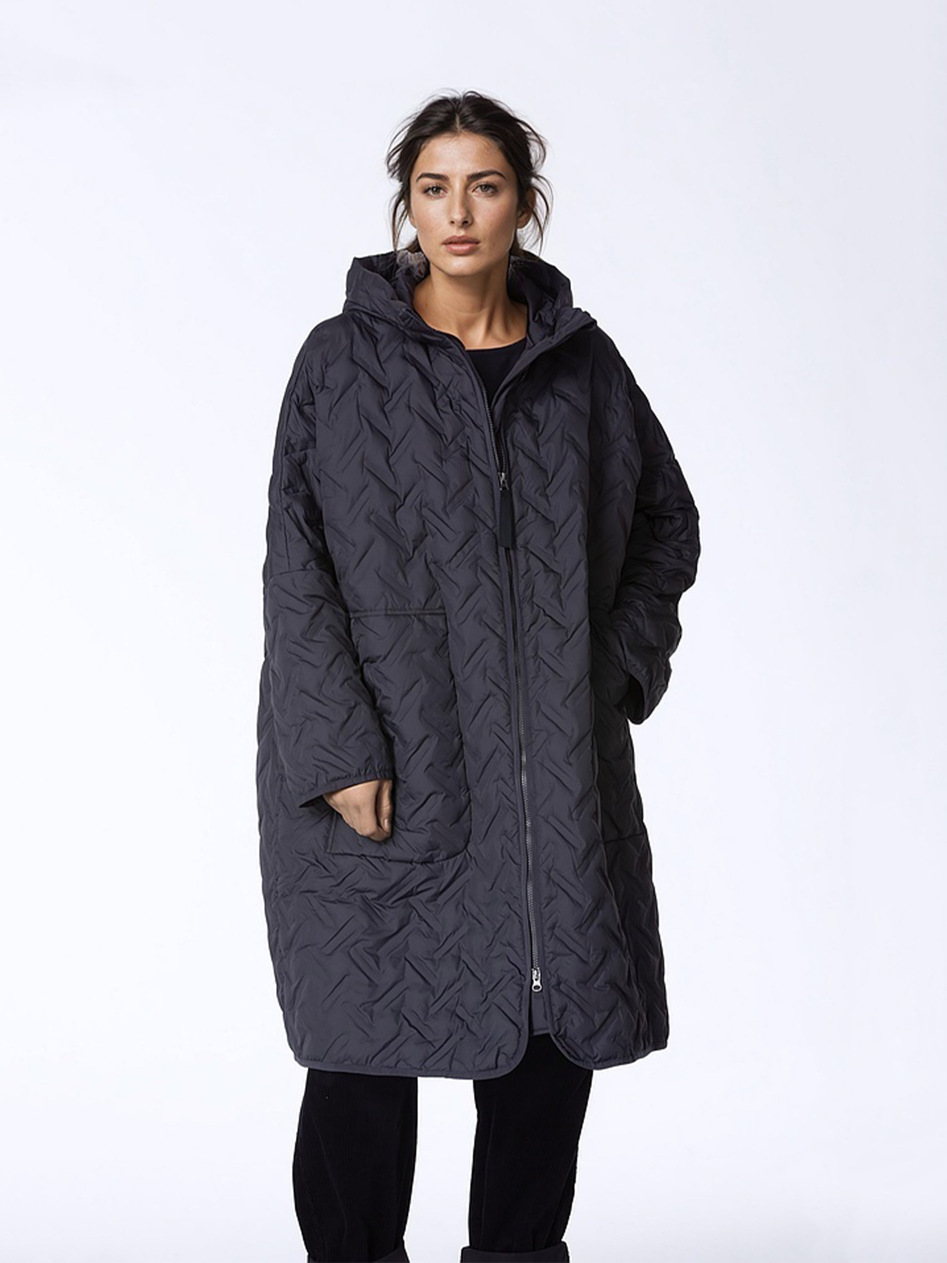 QUILTED LONG OUTDOOR COAT BLACK