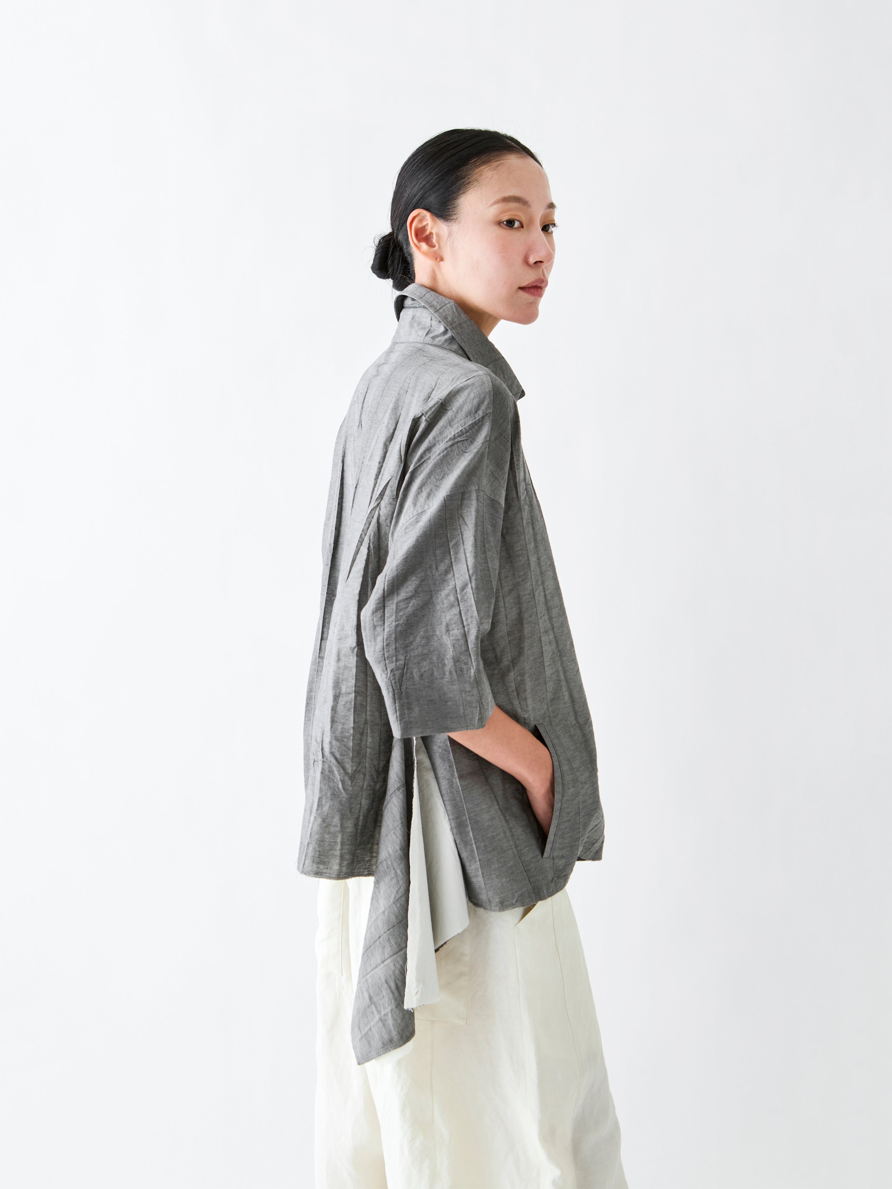 BC060 ASYMMETRIC CONTRAST SHIRT GREY