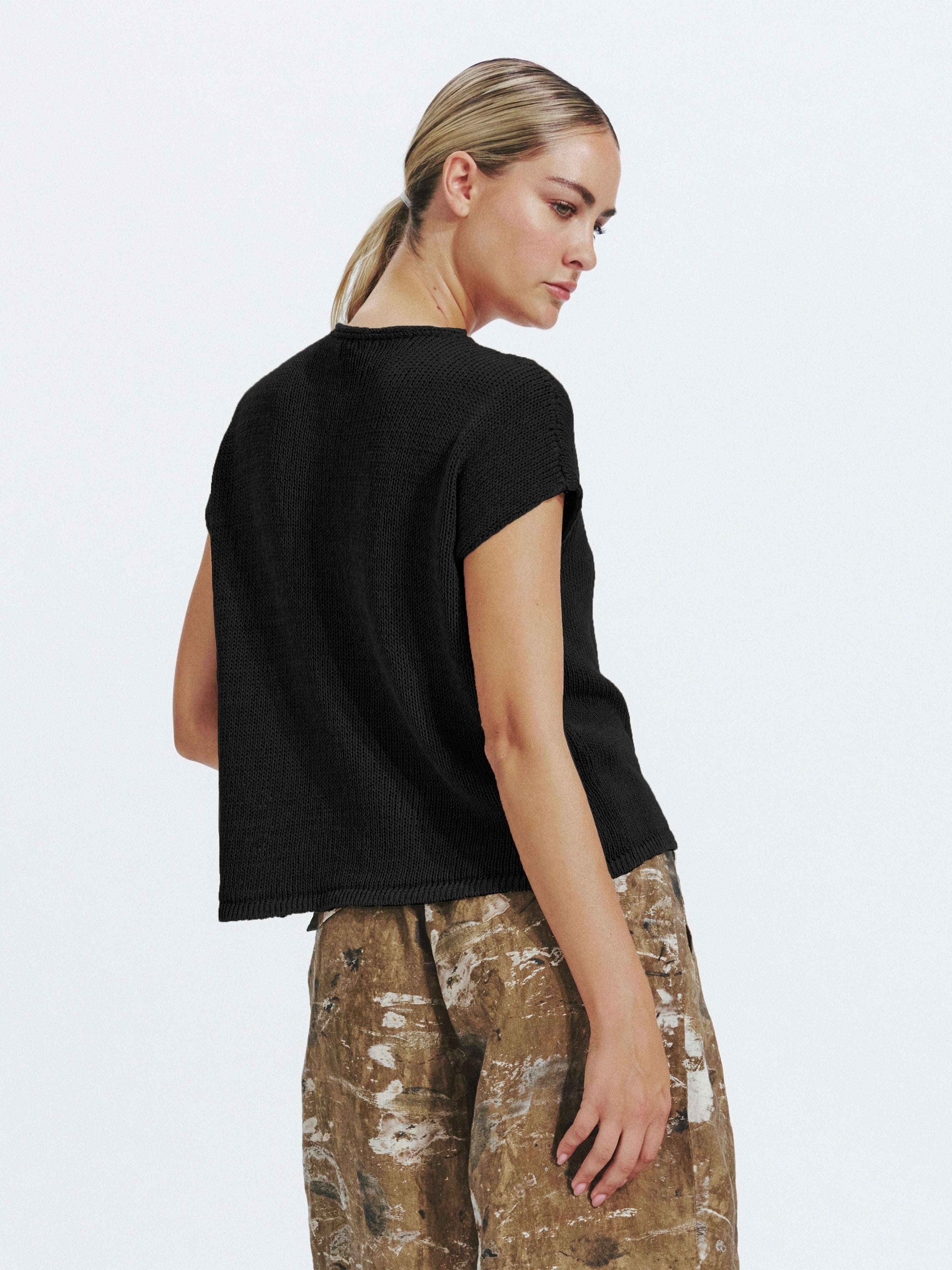 KNIT MELANGE TEE BLACK