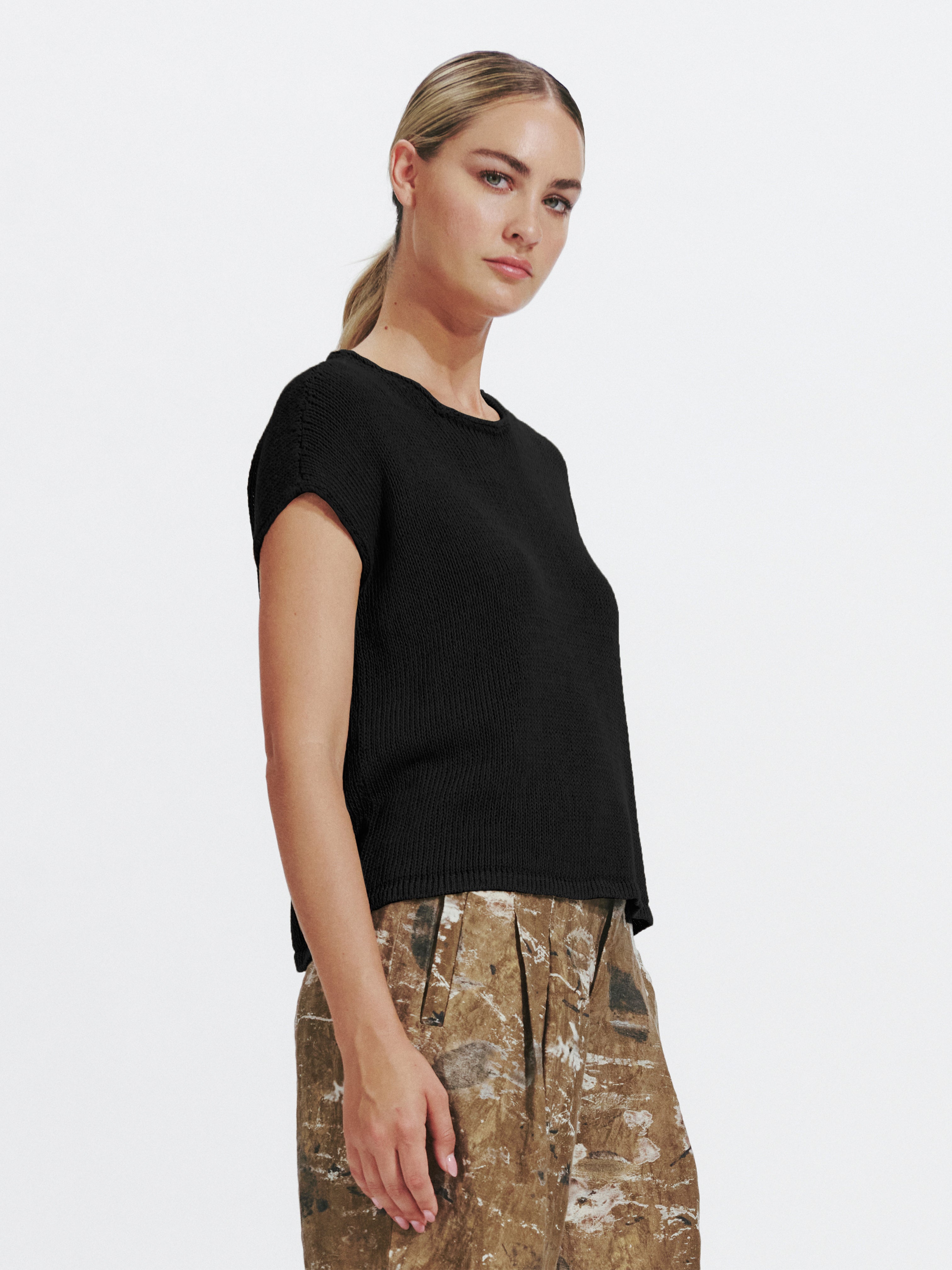 KNIT MELANGE TEE BLACK