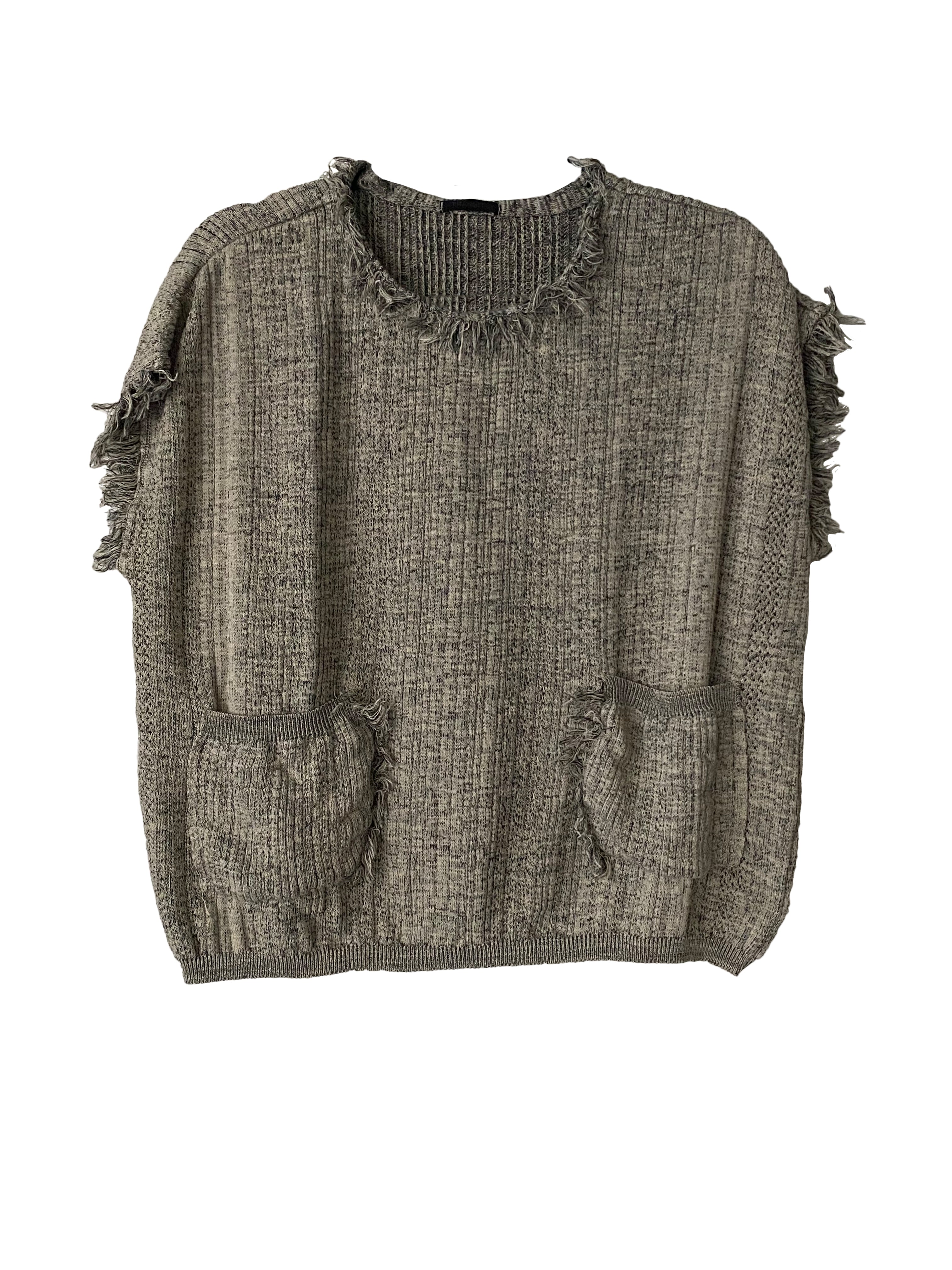 SLEEVELESS FRAY EDGE KNIT SAND