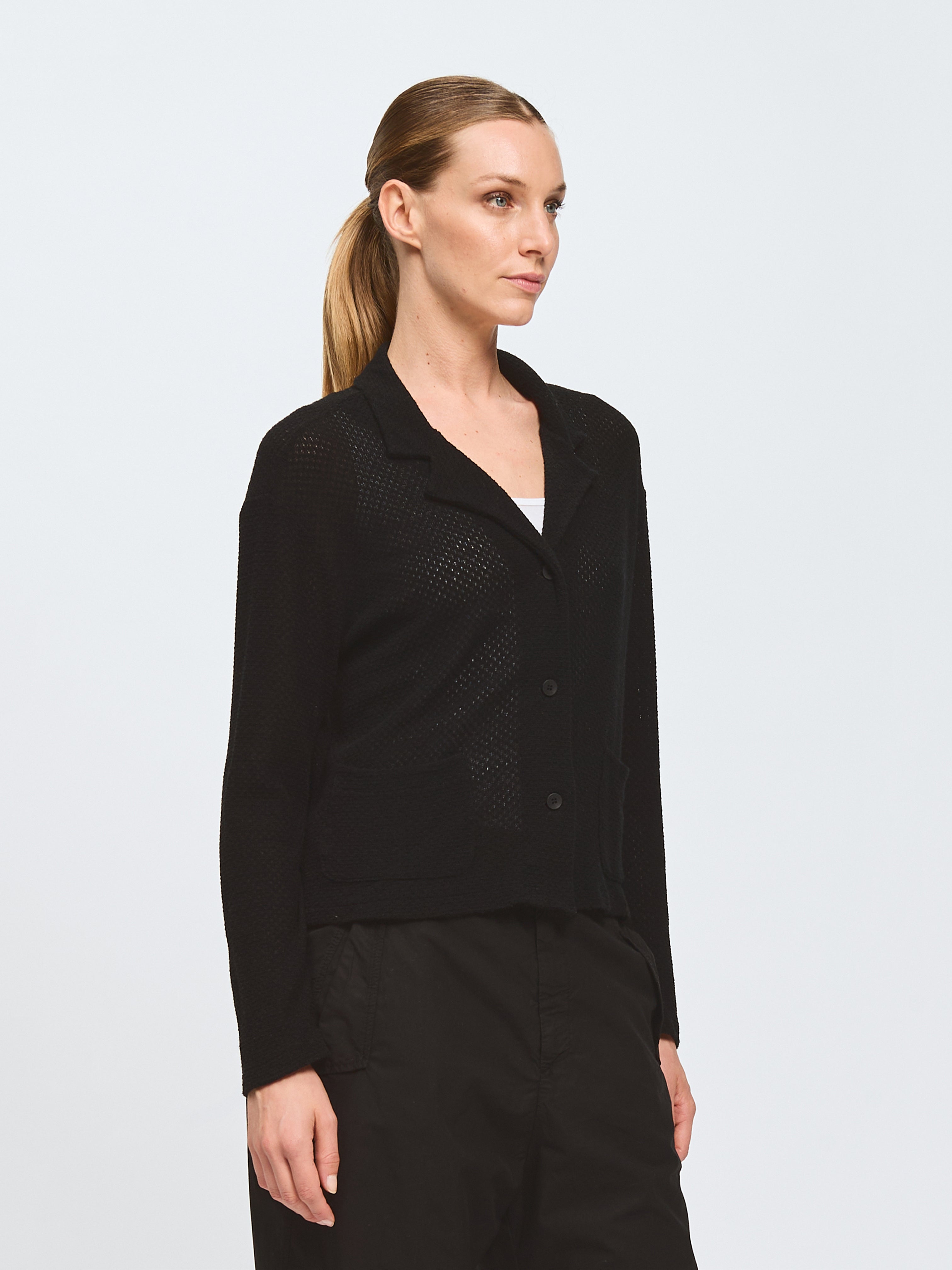 WAFFLE BOXY KNIT JACKET BLACK