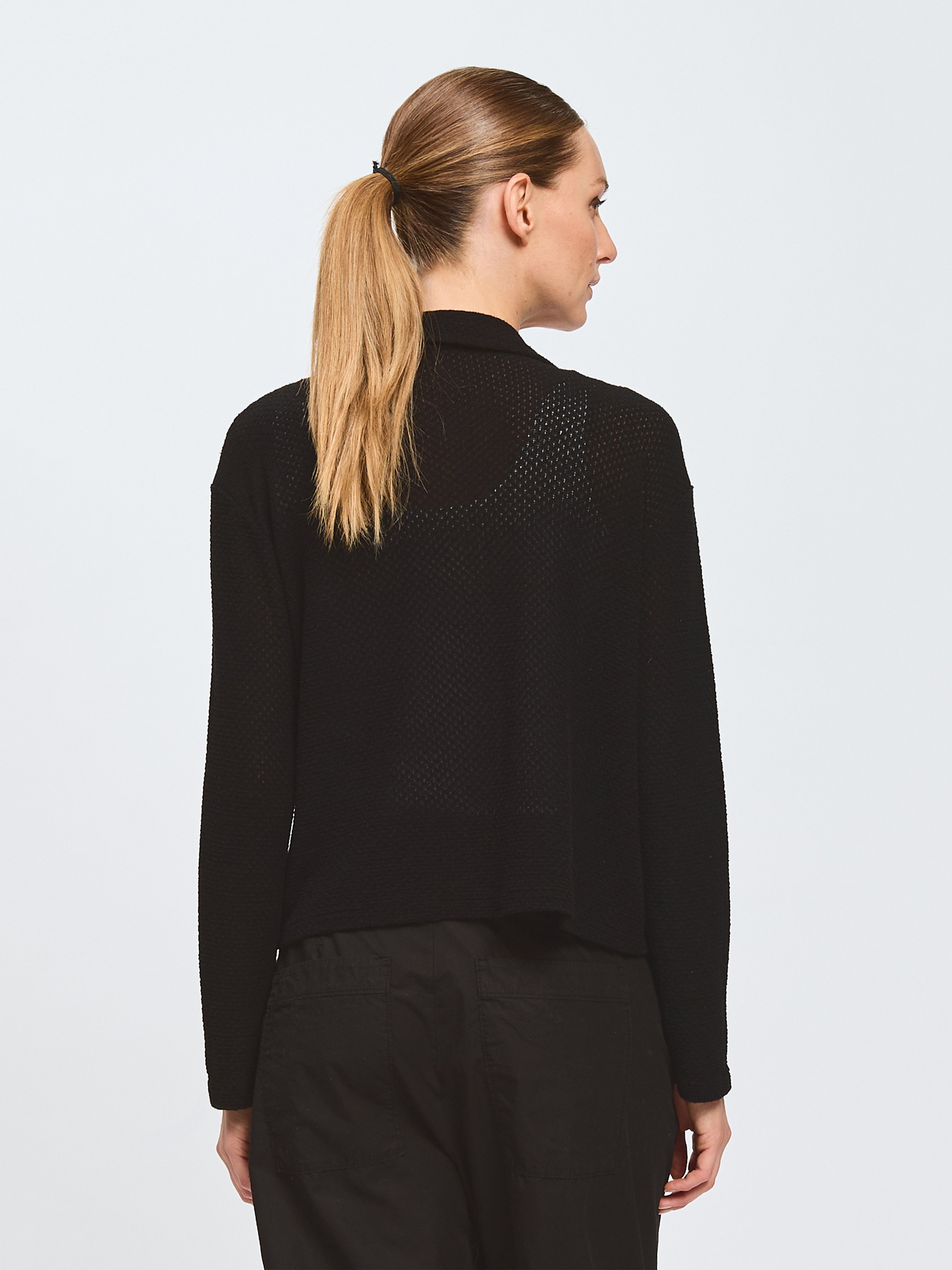 WAFFLE BOXY KNIT JACKET BLACK
