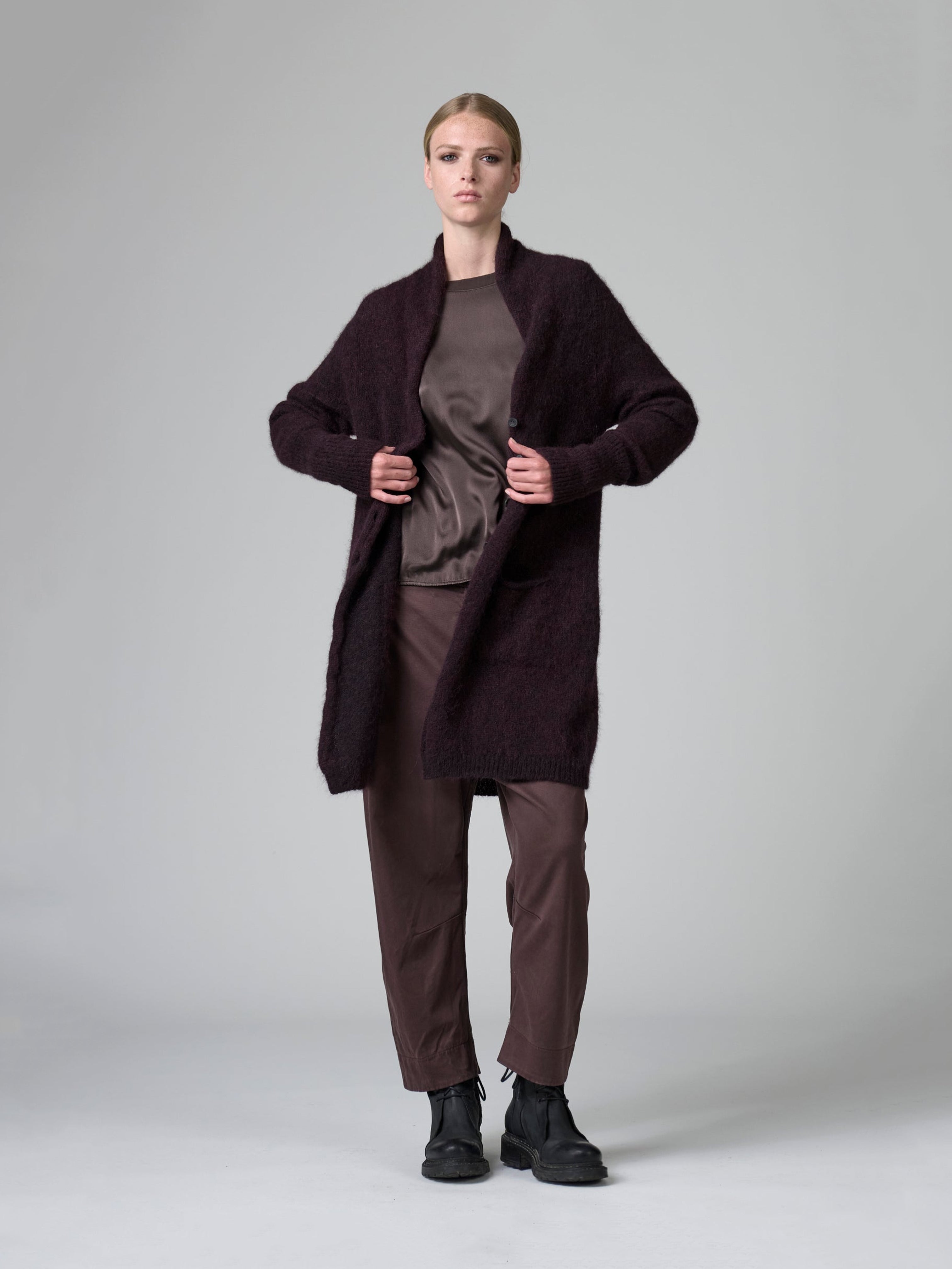 MELANGE KNIT CARDIGAN MERLOT