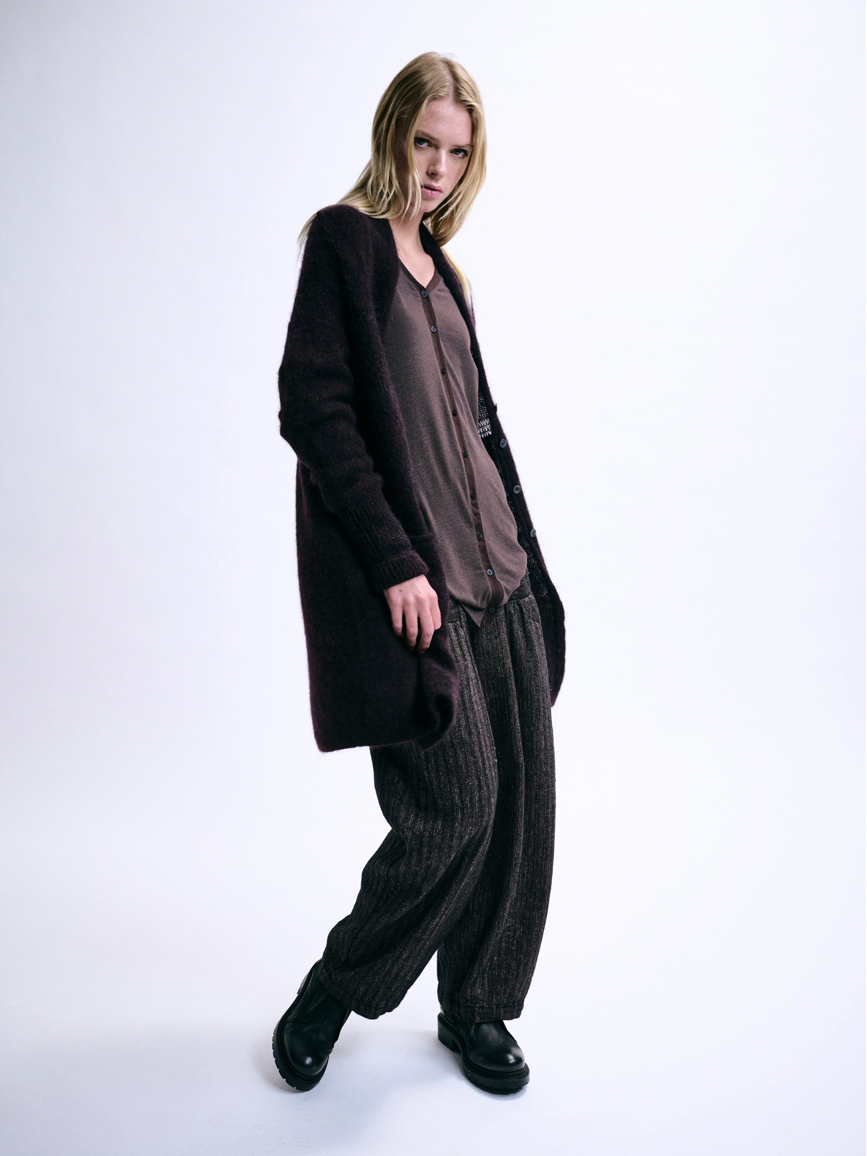 MELANGE KNIT CARDIGAN MERLOT