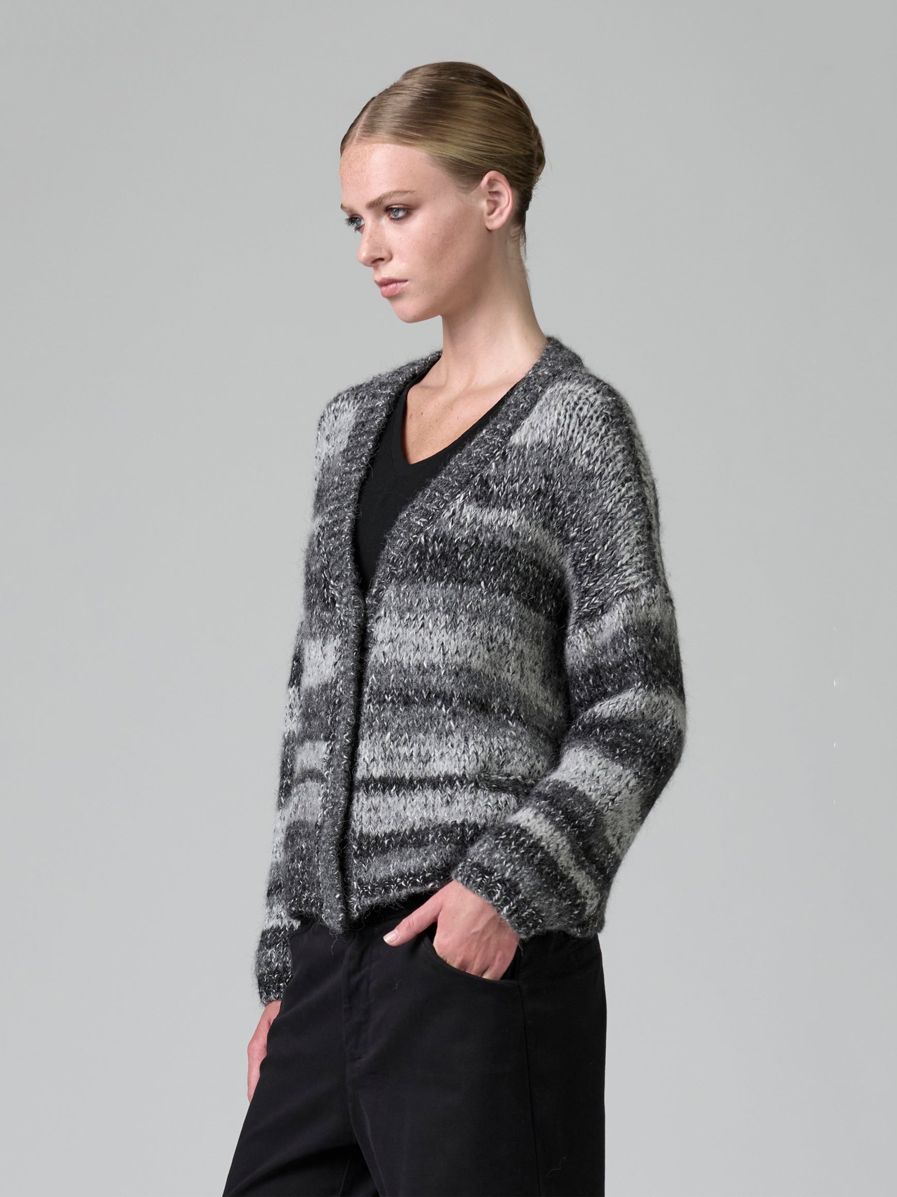 STRIPE MELANGE CARDIGAN ANTHRACITE