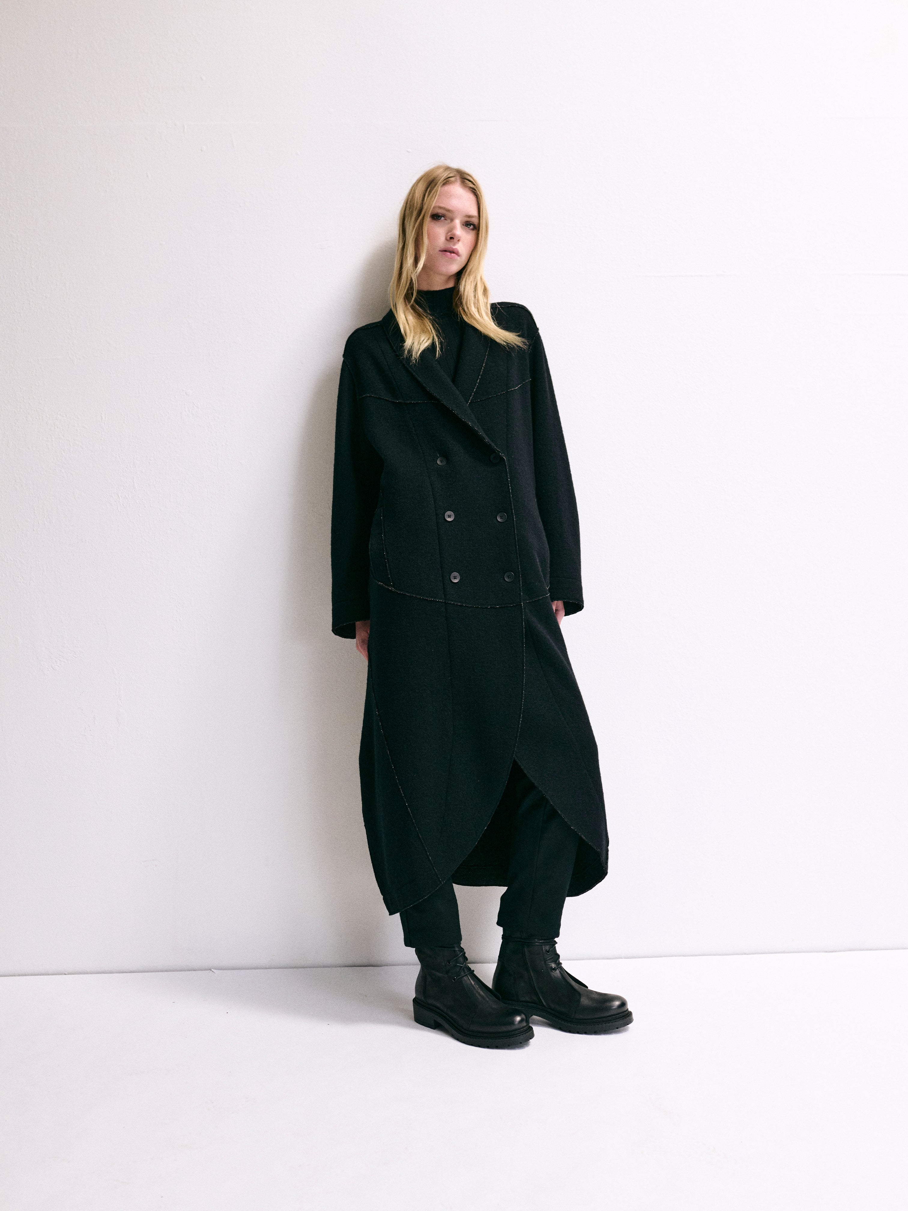 DOUBLE BREASTED CHEVRON COAT BLACK