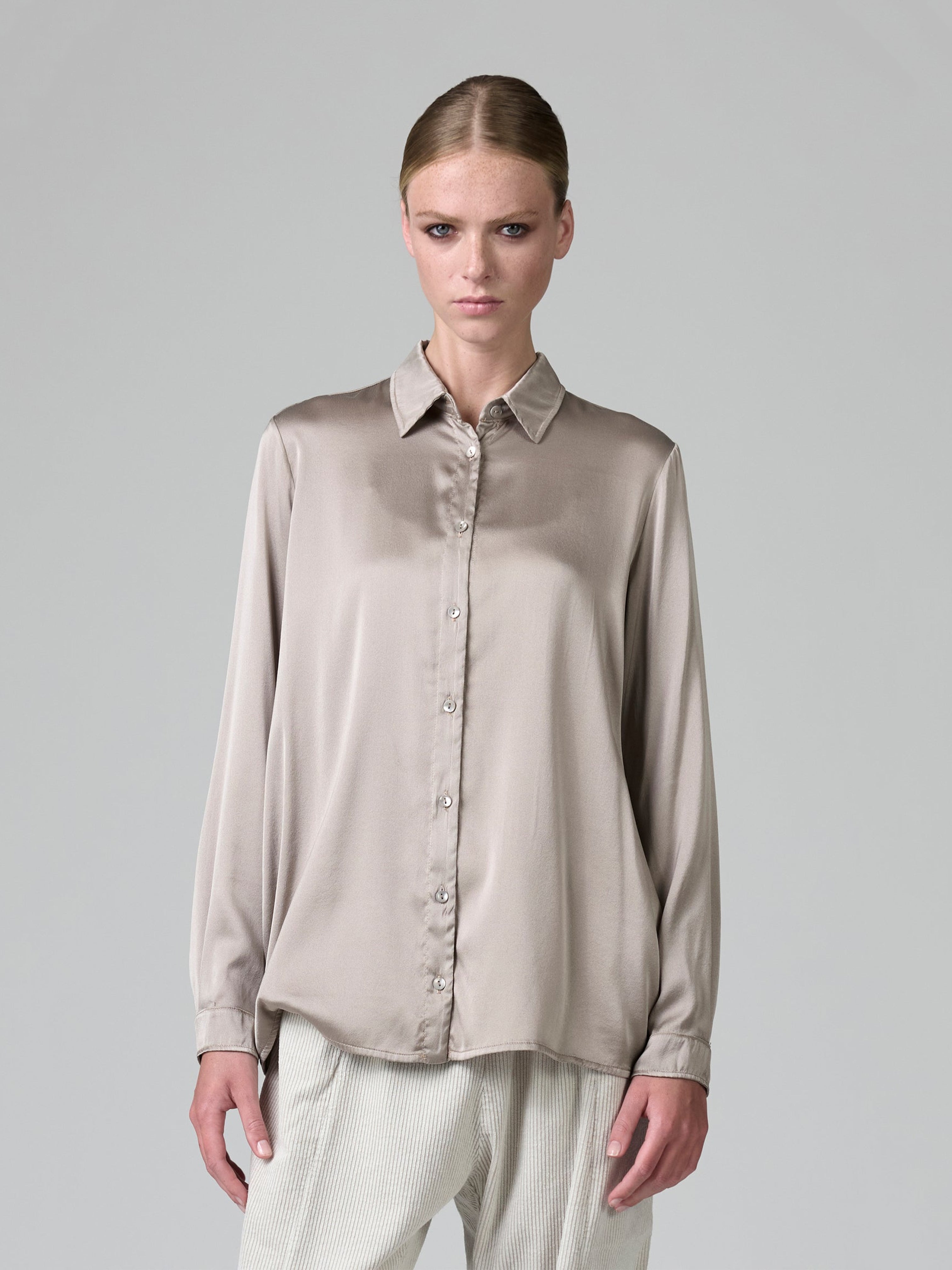 SILK SATIN CLASSIC SHIRT PEARL GREY