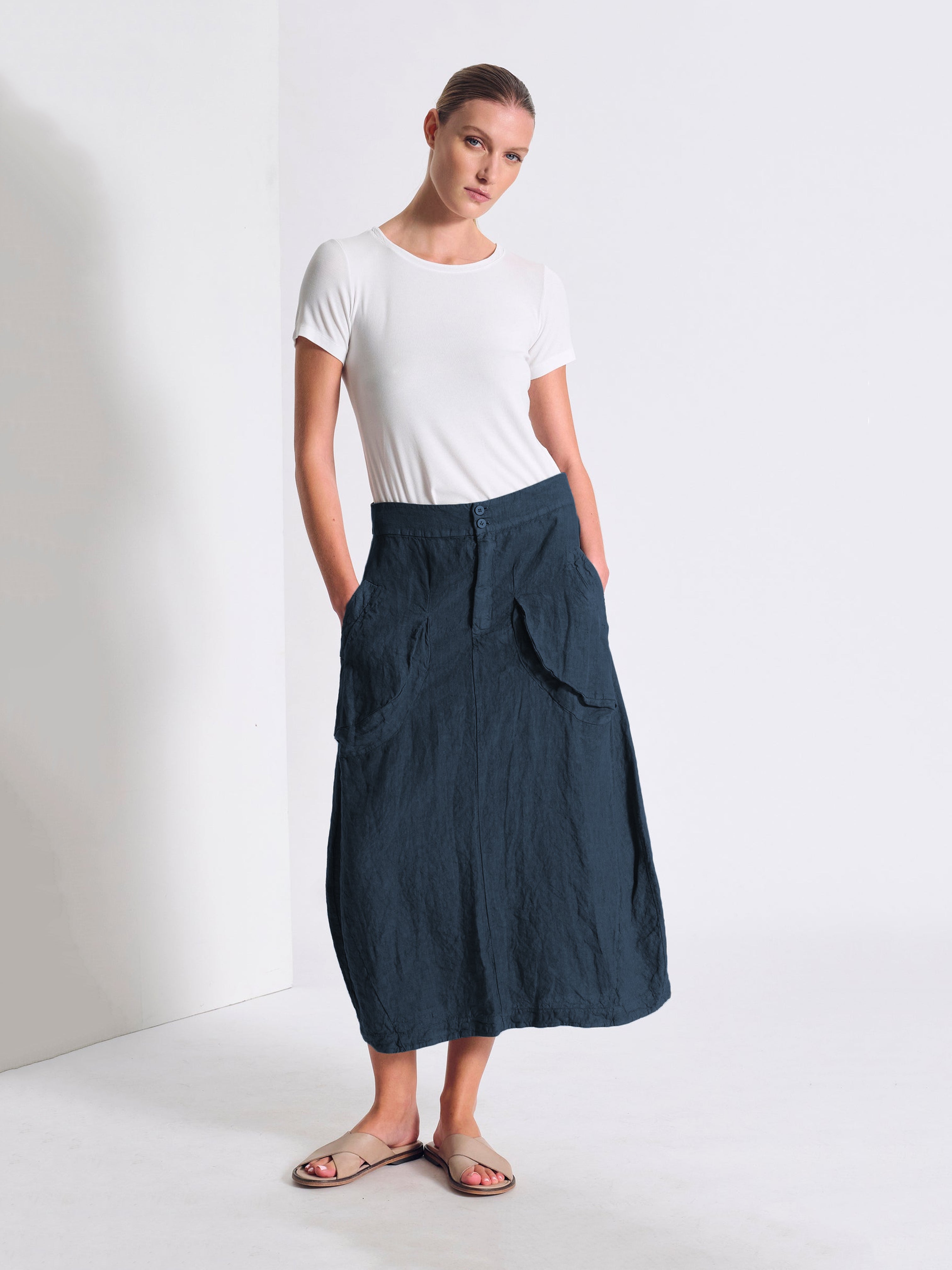 LINEN POCKET SKIRT BLUE SLATE