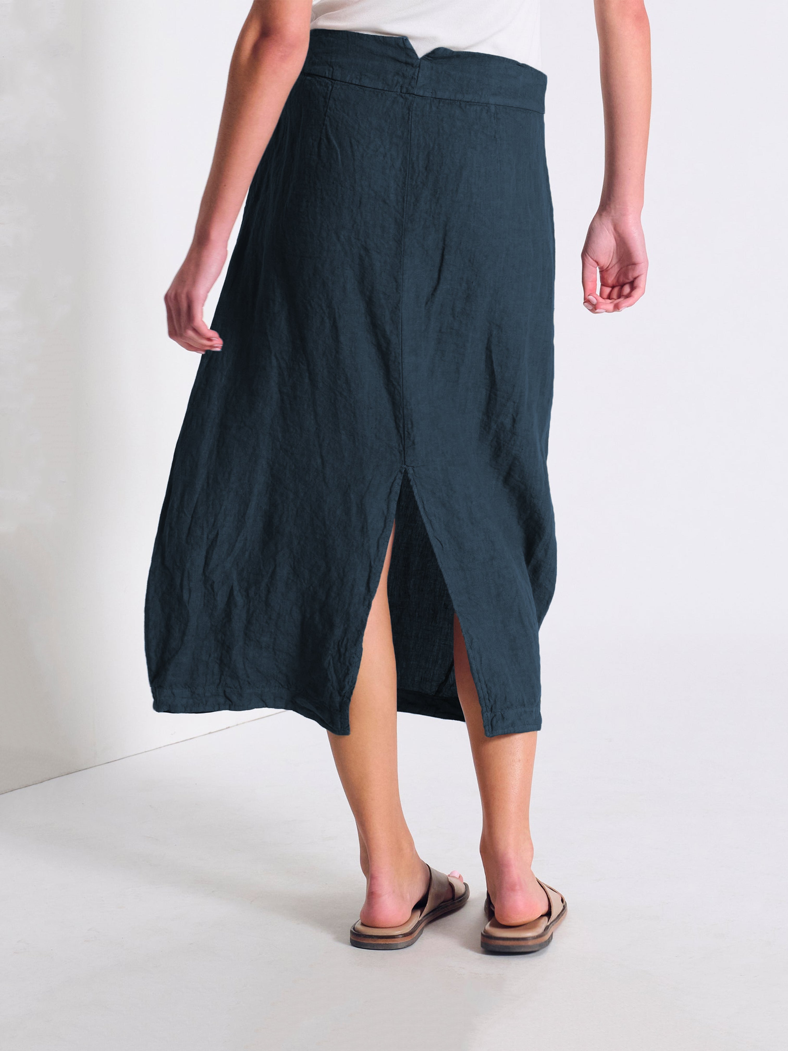 LINEN POCKET SKIRT BLUE SLATE