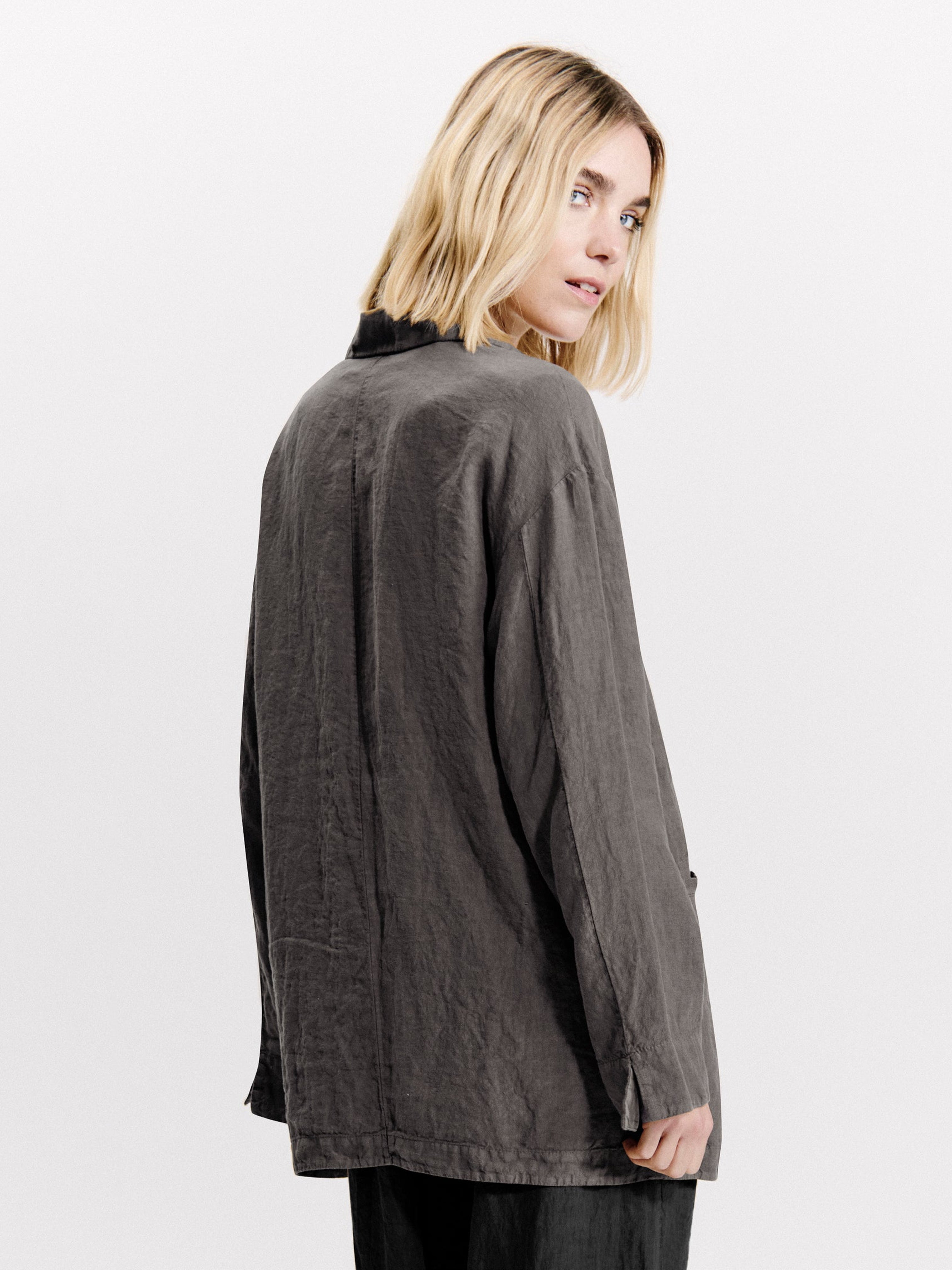 LINEN LONGLINE JACKET MUD