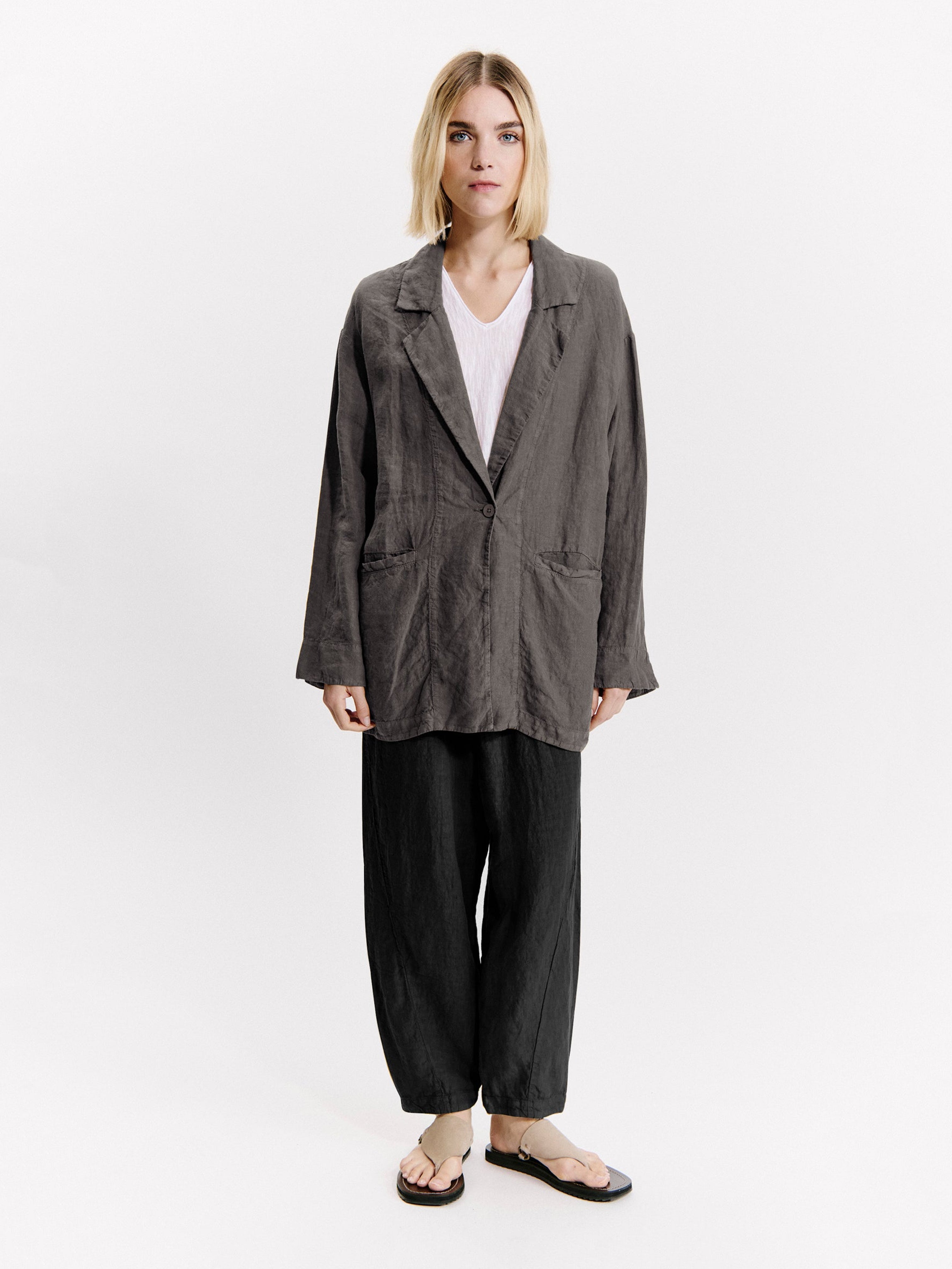 LINEN LONGLINE JACKET MUD