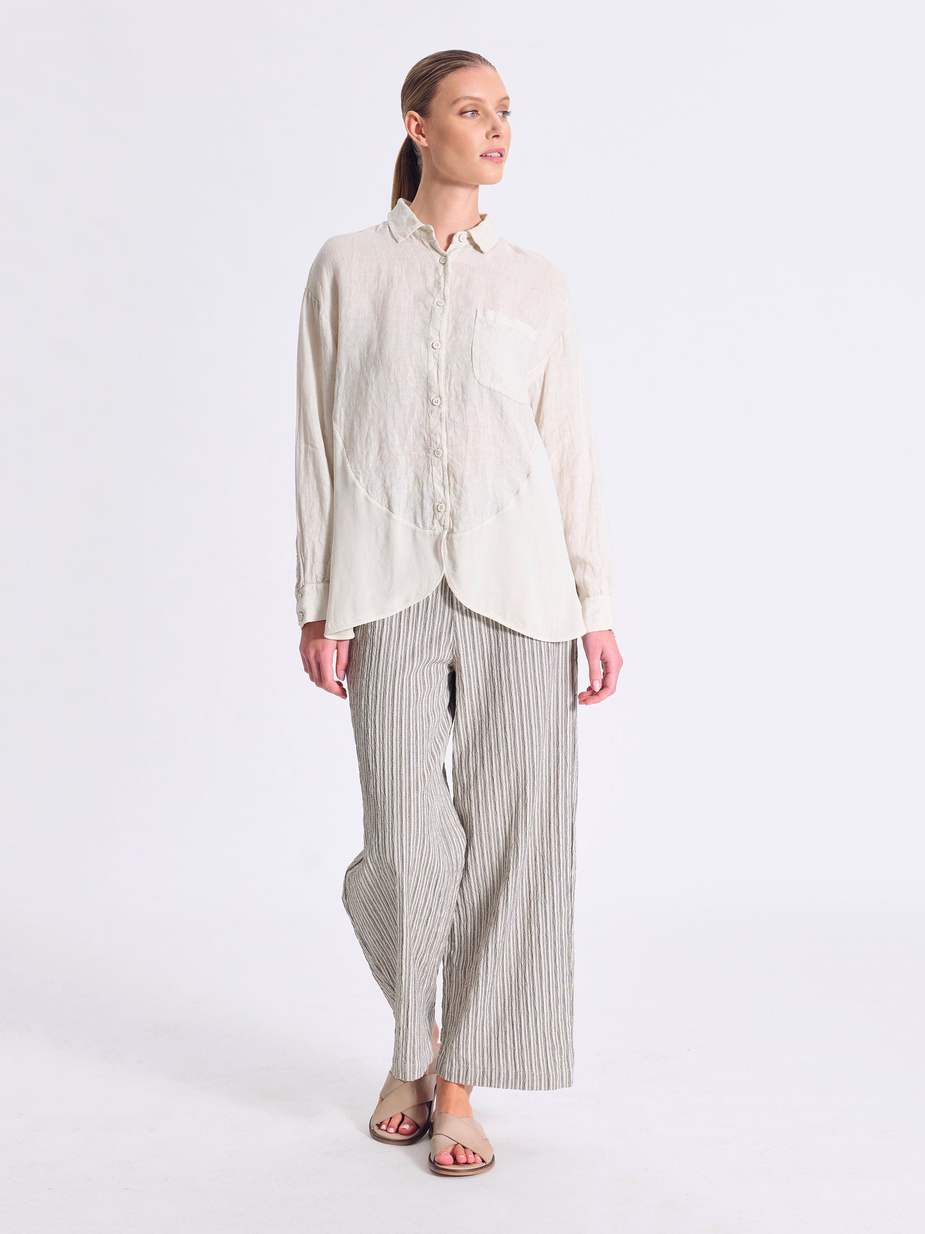 LONG SLEEVE CONTRAST LINEN SHIRT CHALK