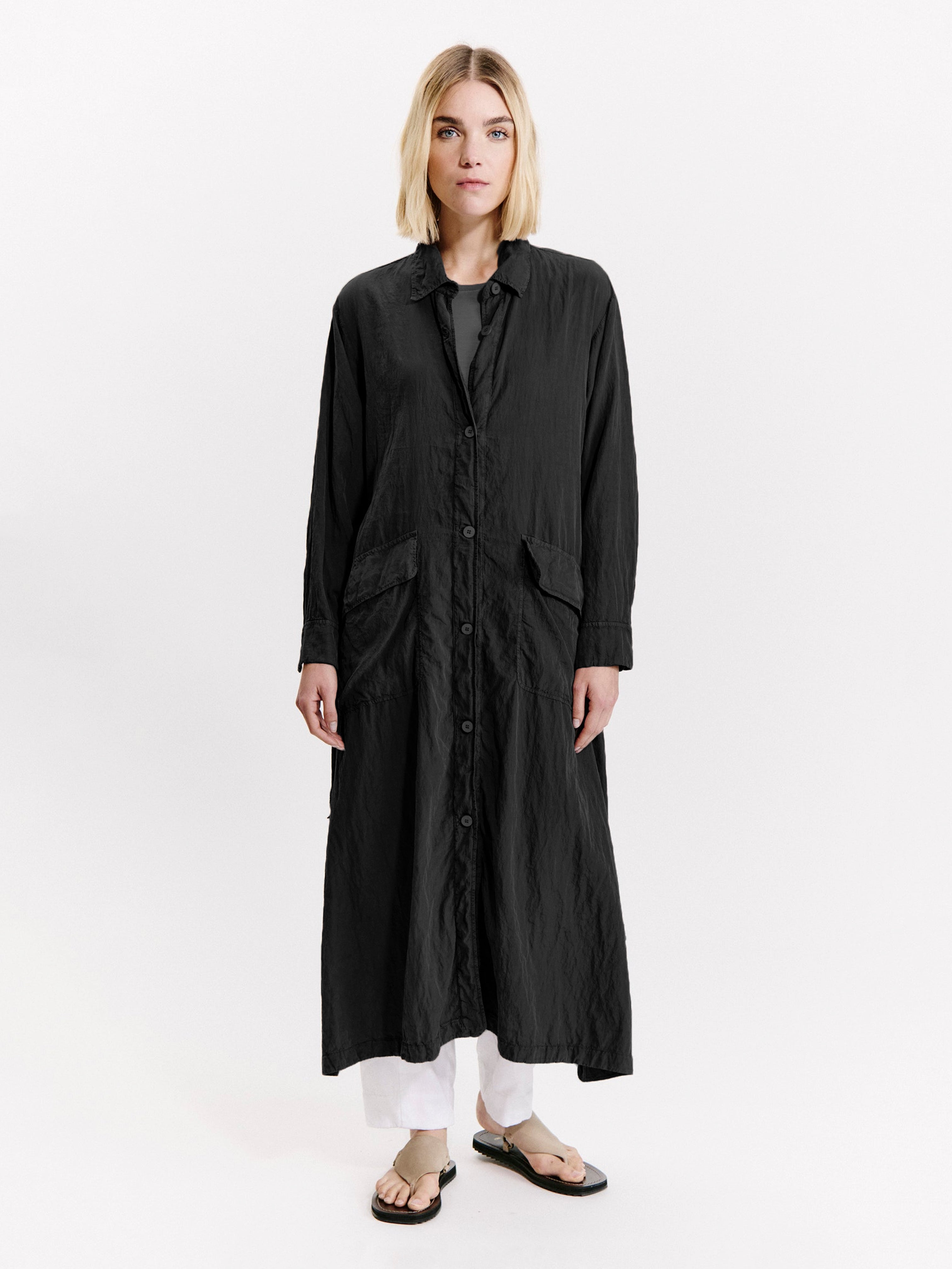 SILK BLEND COAT DRESS BLACK