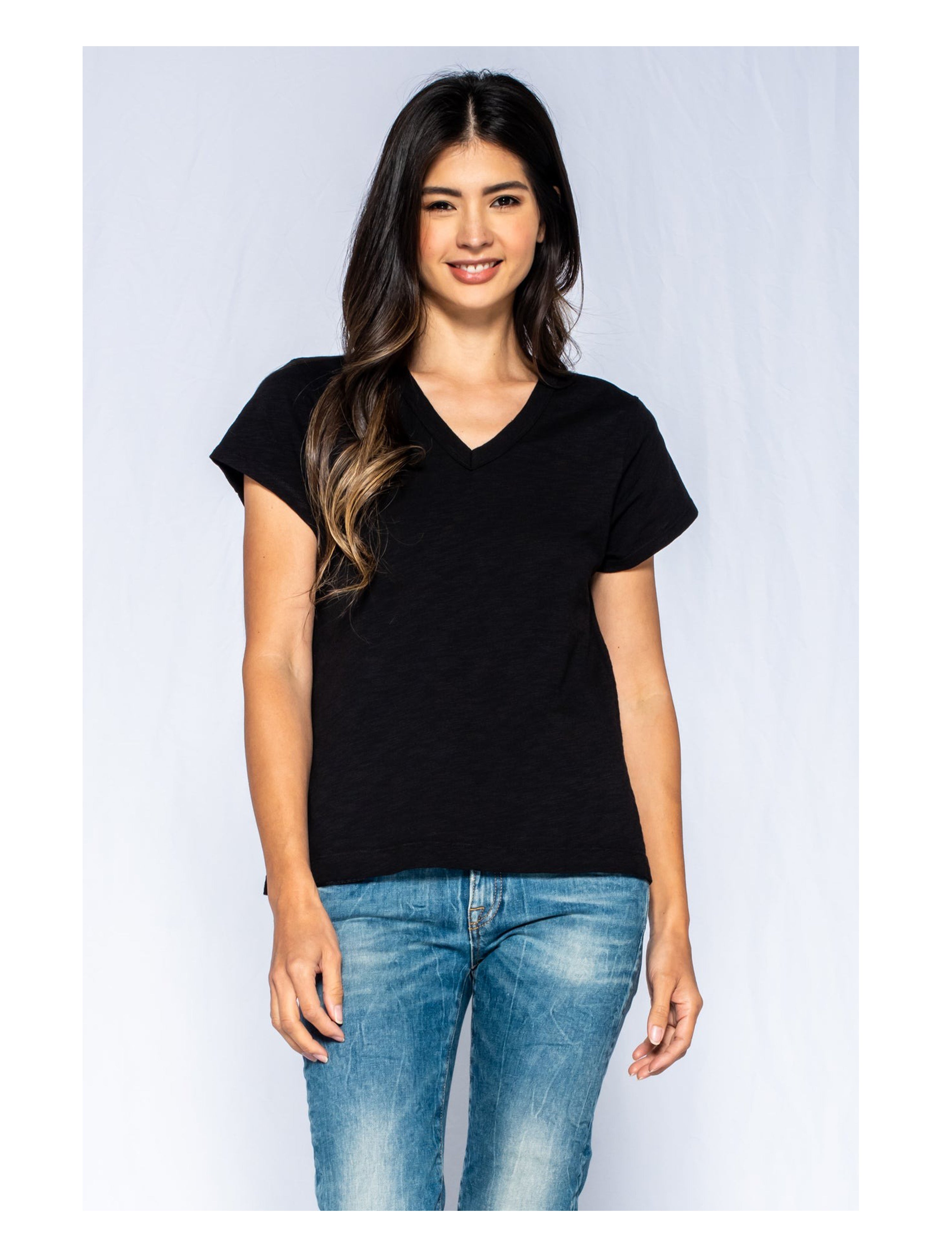 V NECK BASIC S/S T SHIRT BLACK