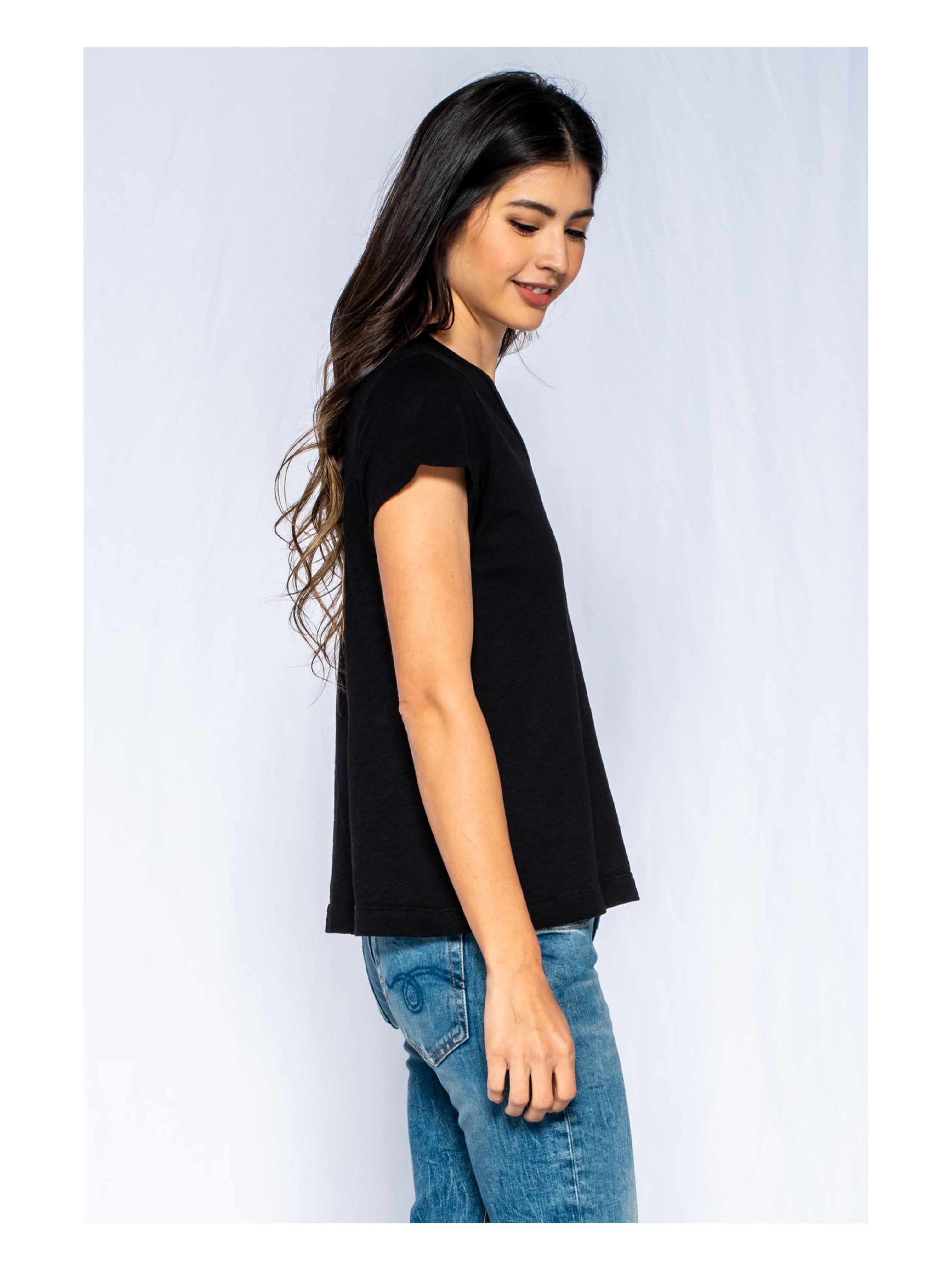 V NECK BASIC S/S T SHIRT BLACK