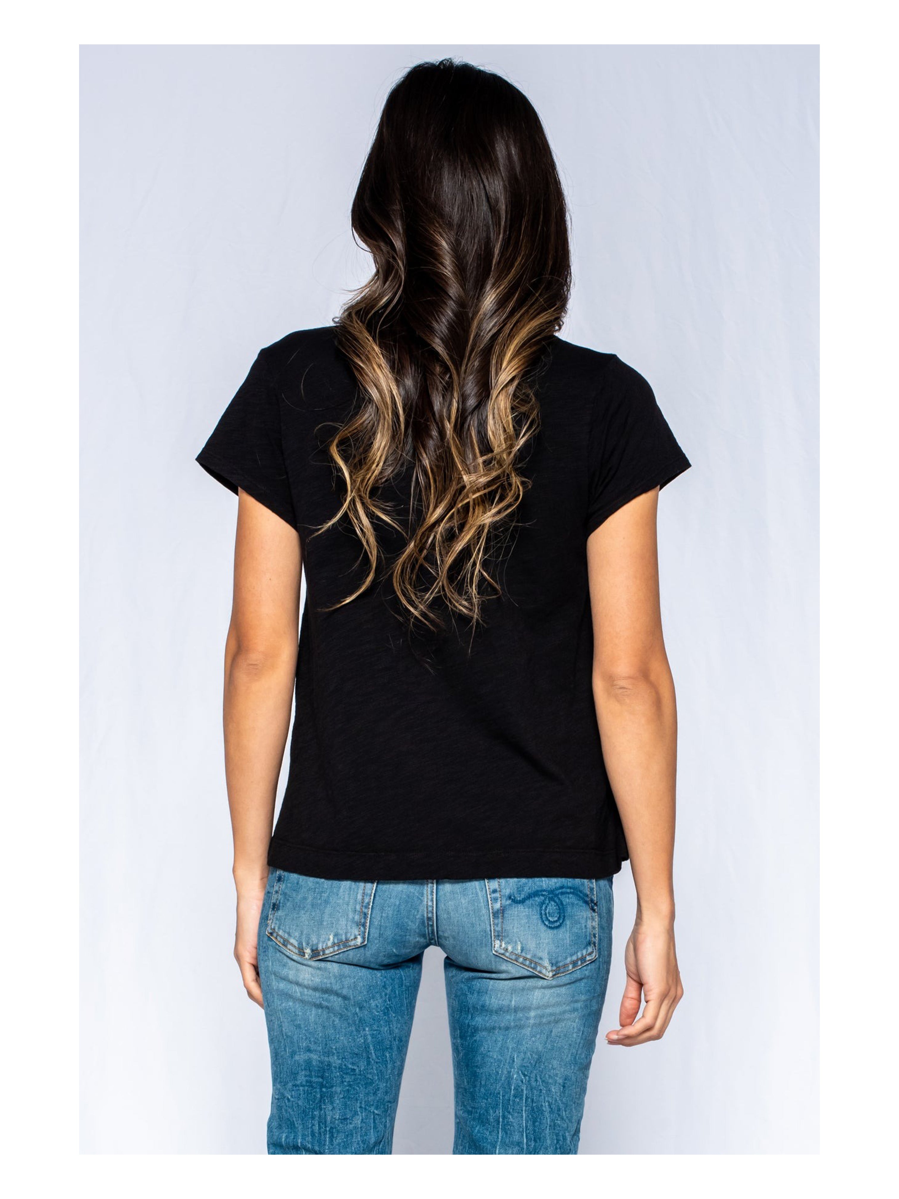 V NECK BASIC S/S T SHIRT BLACK