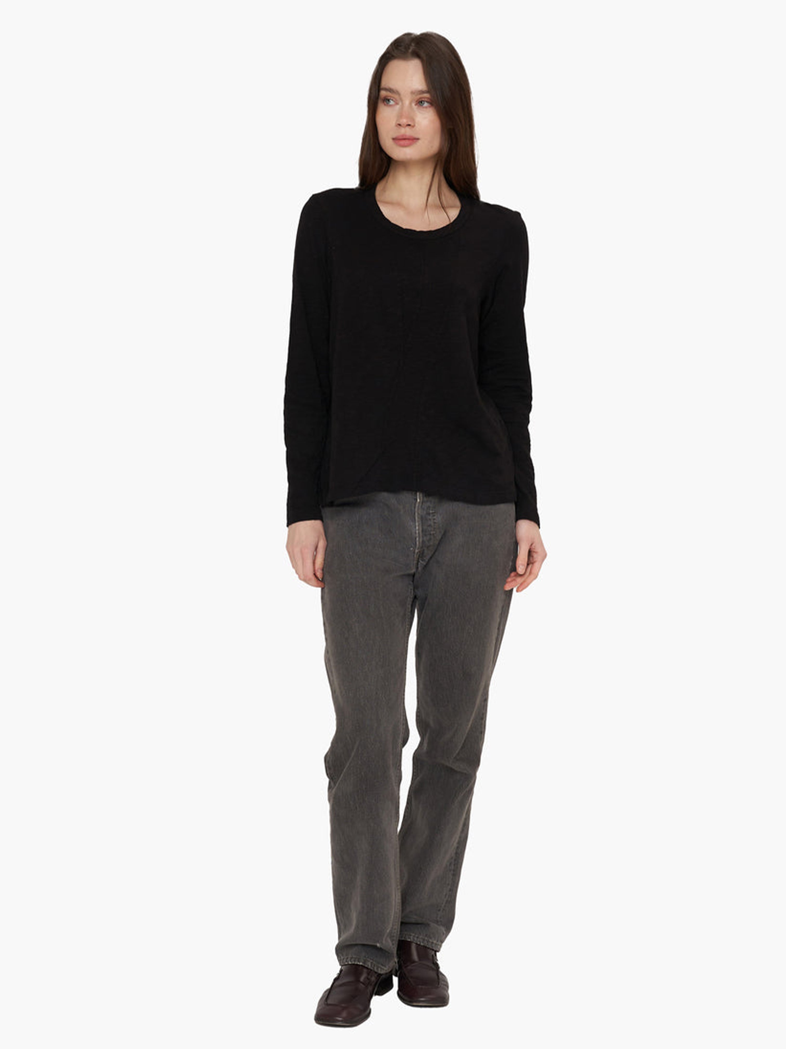 CONTRAST PANEL L/S T SHIRT BLACK