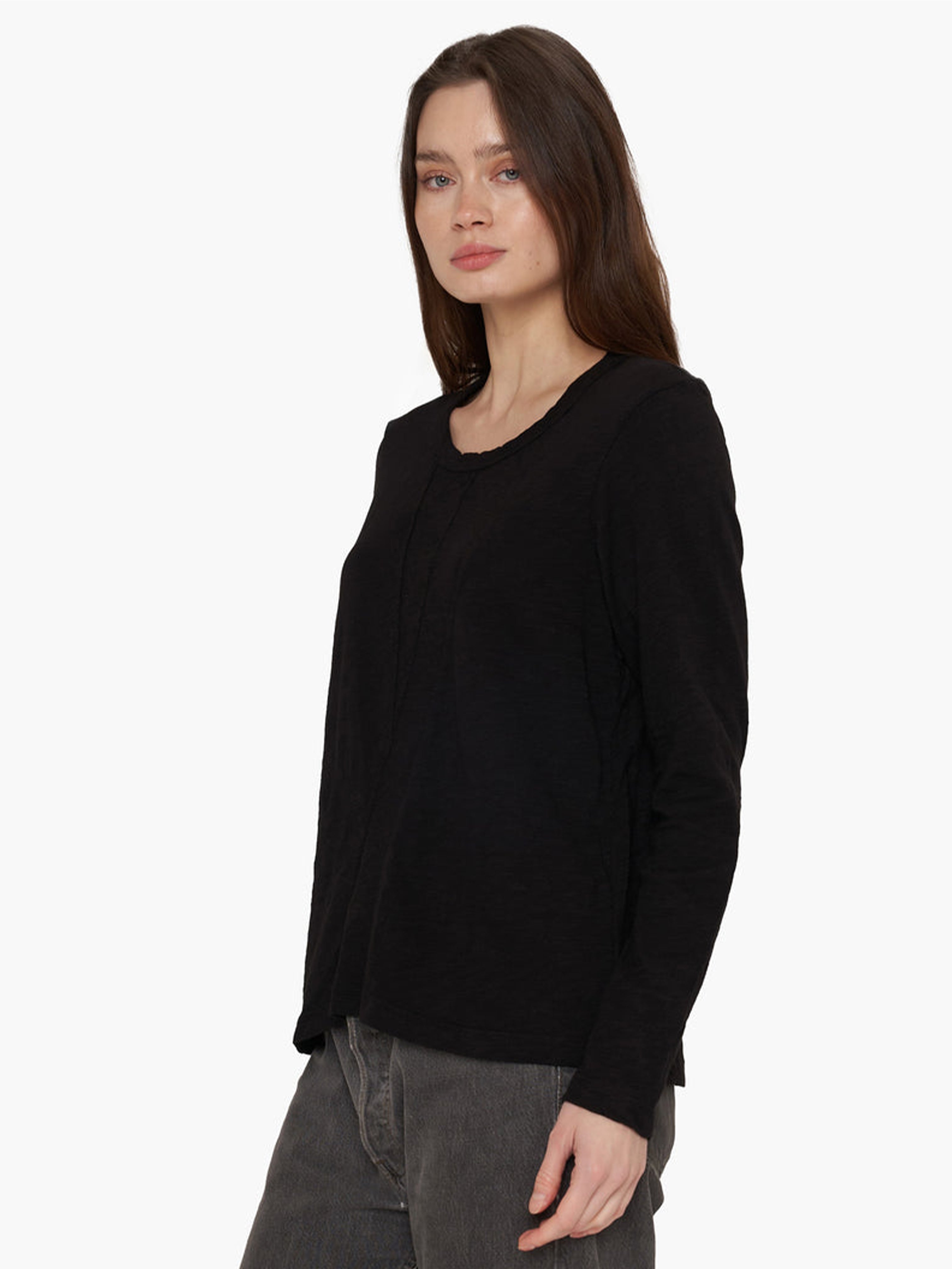 CONTRAST PANEL L/S T SHIRT BLACK