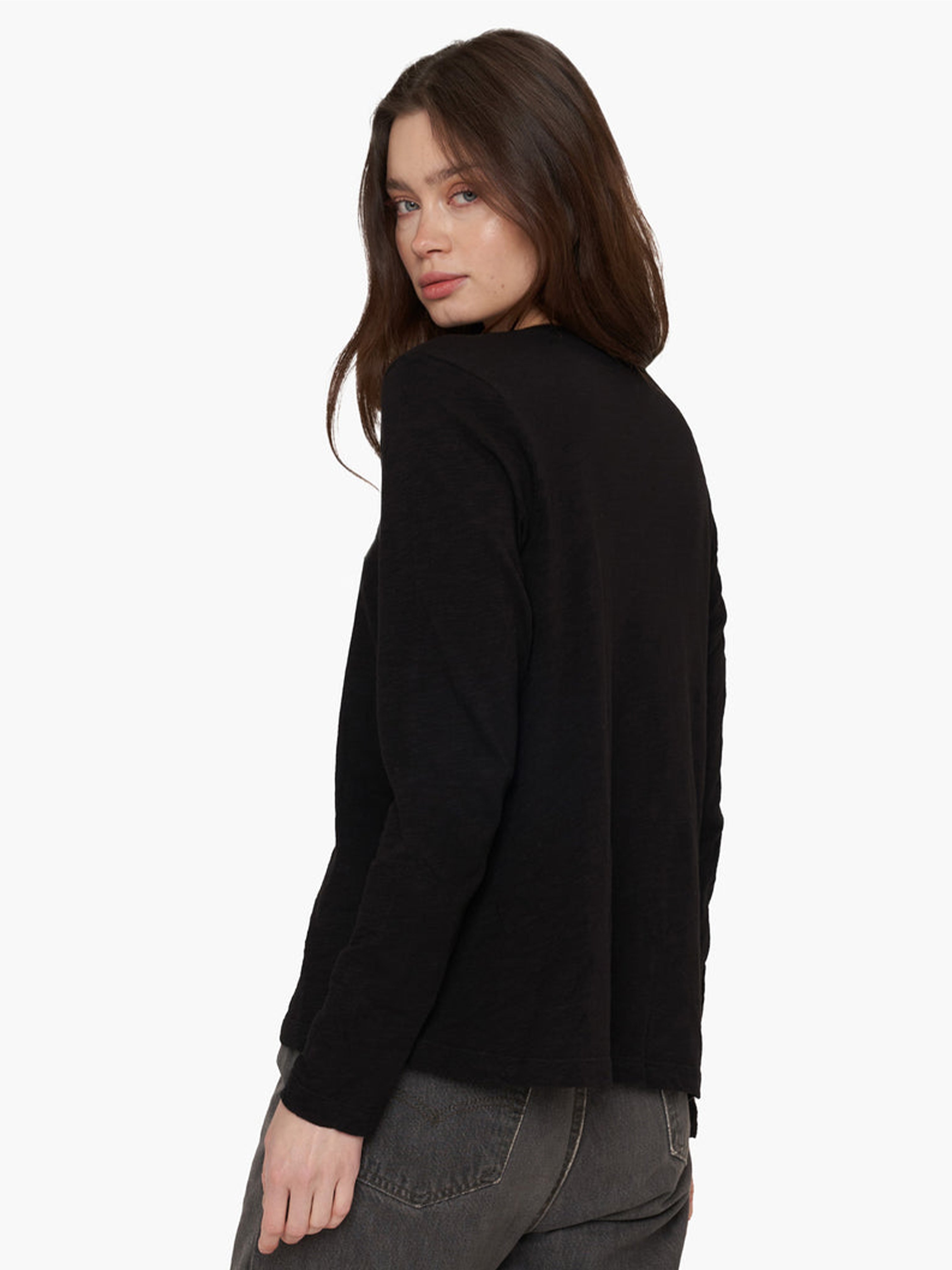 CONTRAST PANEL L/S T SHIRT BLACK