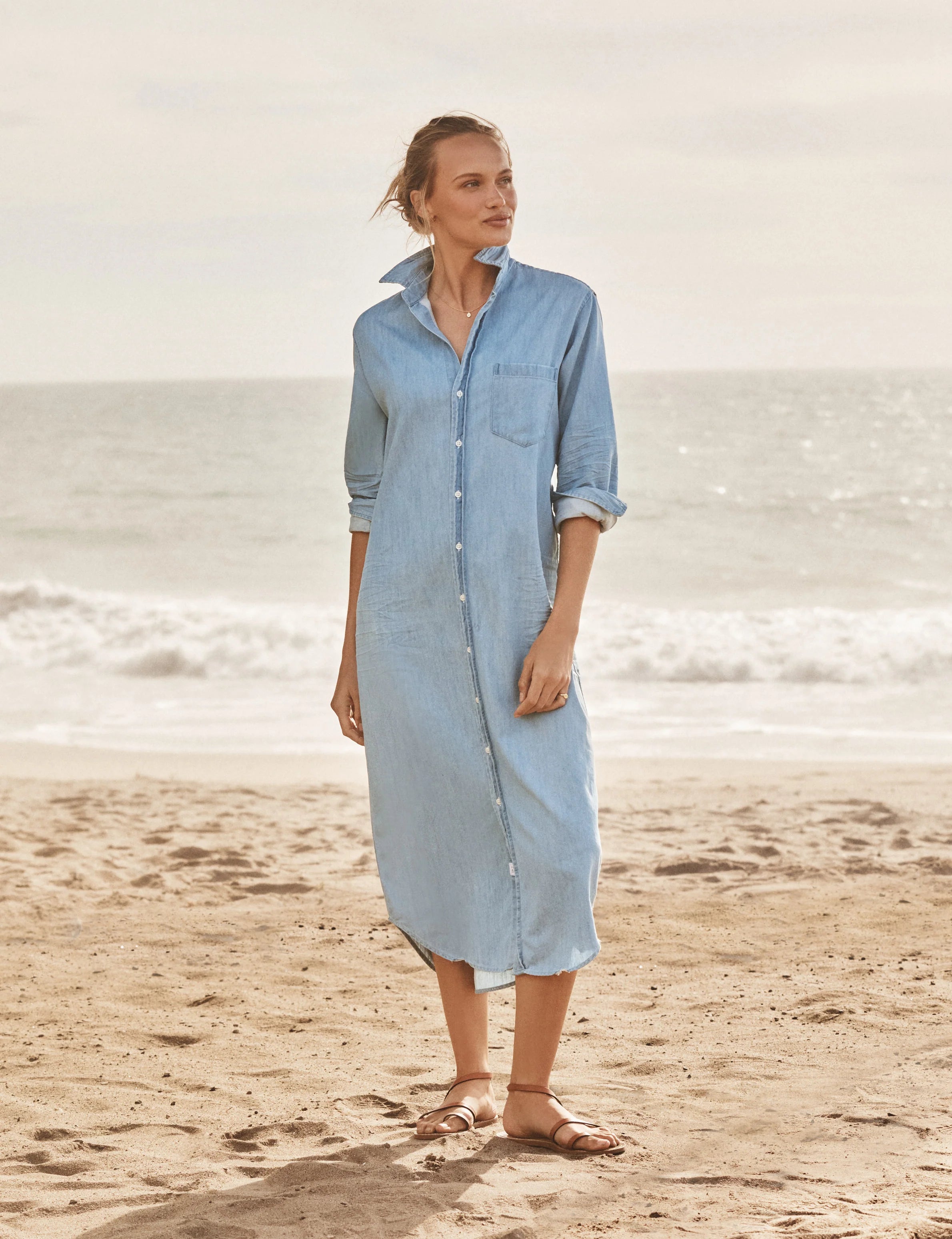 RORY SHIRT DRESS DENIM CLASSIC BLUE TATTERED WASH