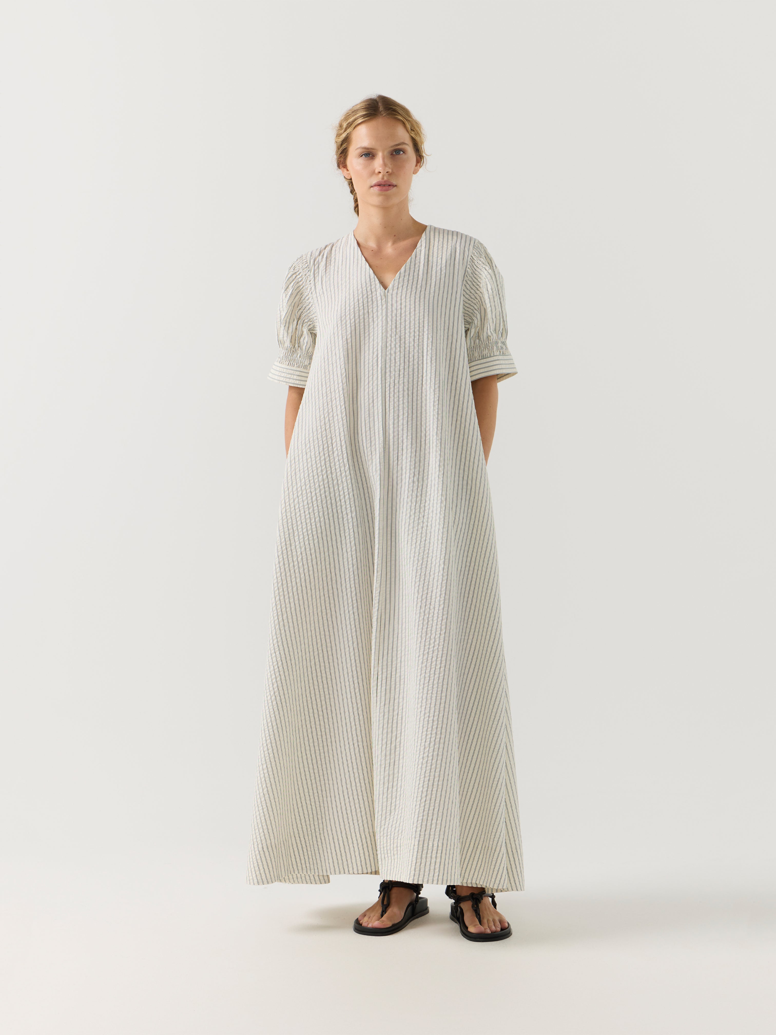 SCOTTIE DRESS BASIL STRIPE SEERSUCKER